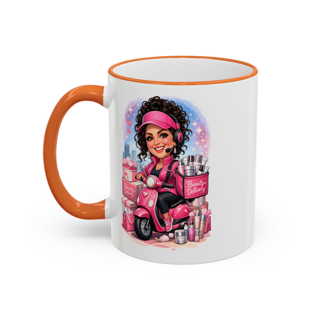 Coffee Mug — Cute Pink Makeup Girl Illustration Accent Rim & Handle