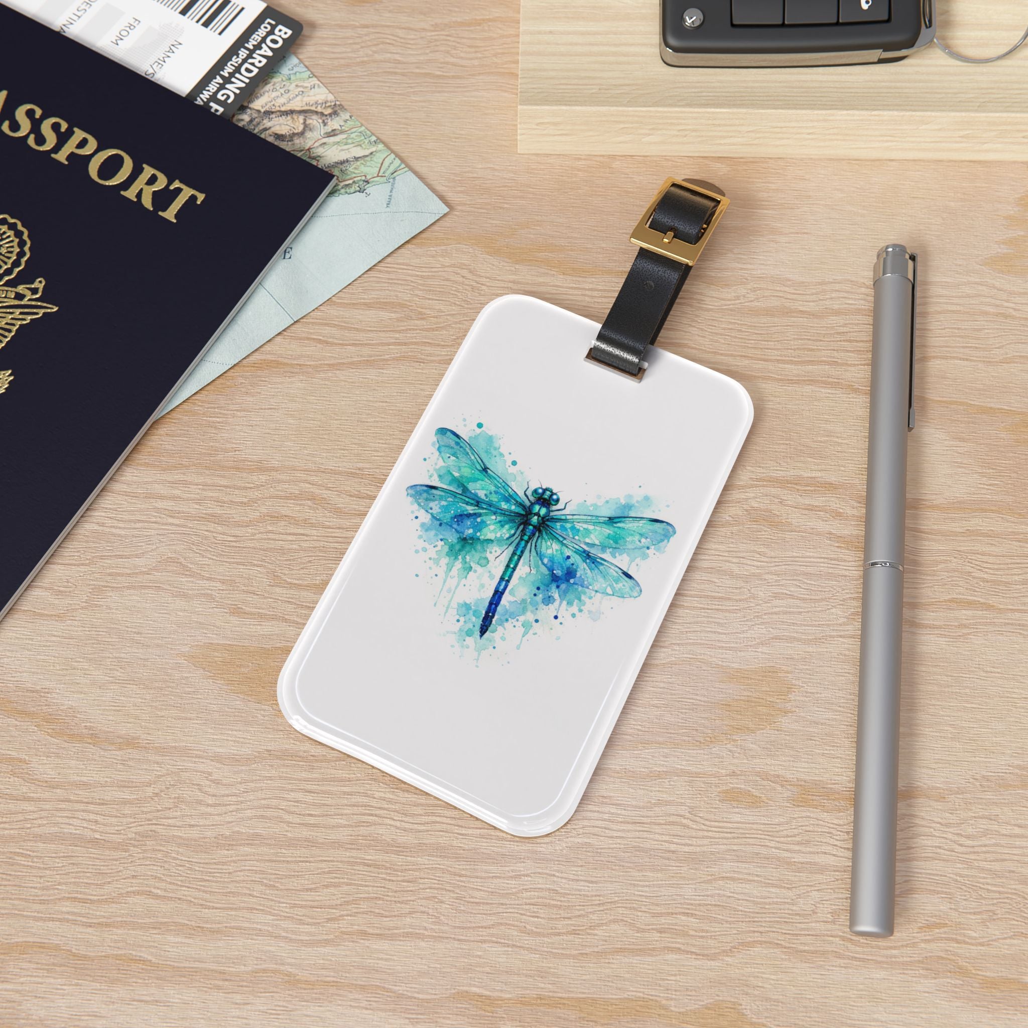 Dragonfly Watercolor Luggage Tag – Blue Travel ID Tag