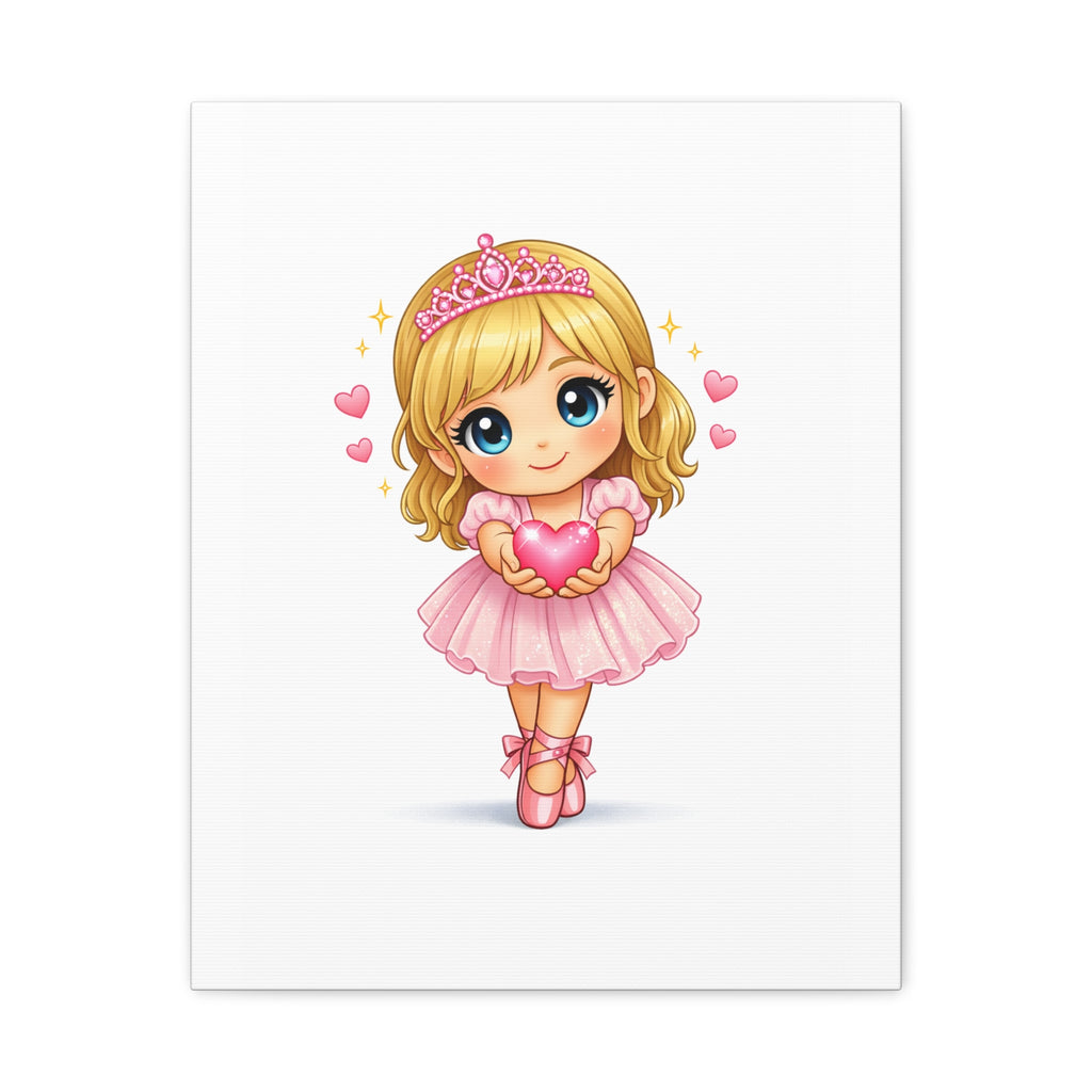 Cute Ballerina Princess Canvas Art - Pink Heart Dance Wall Decor