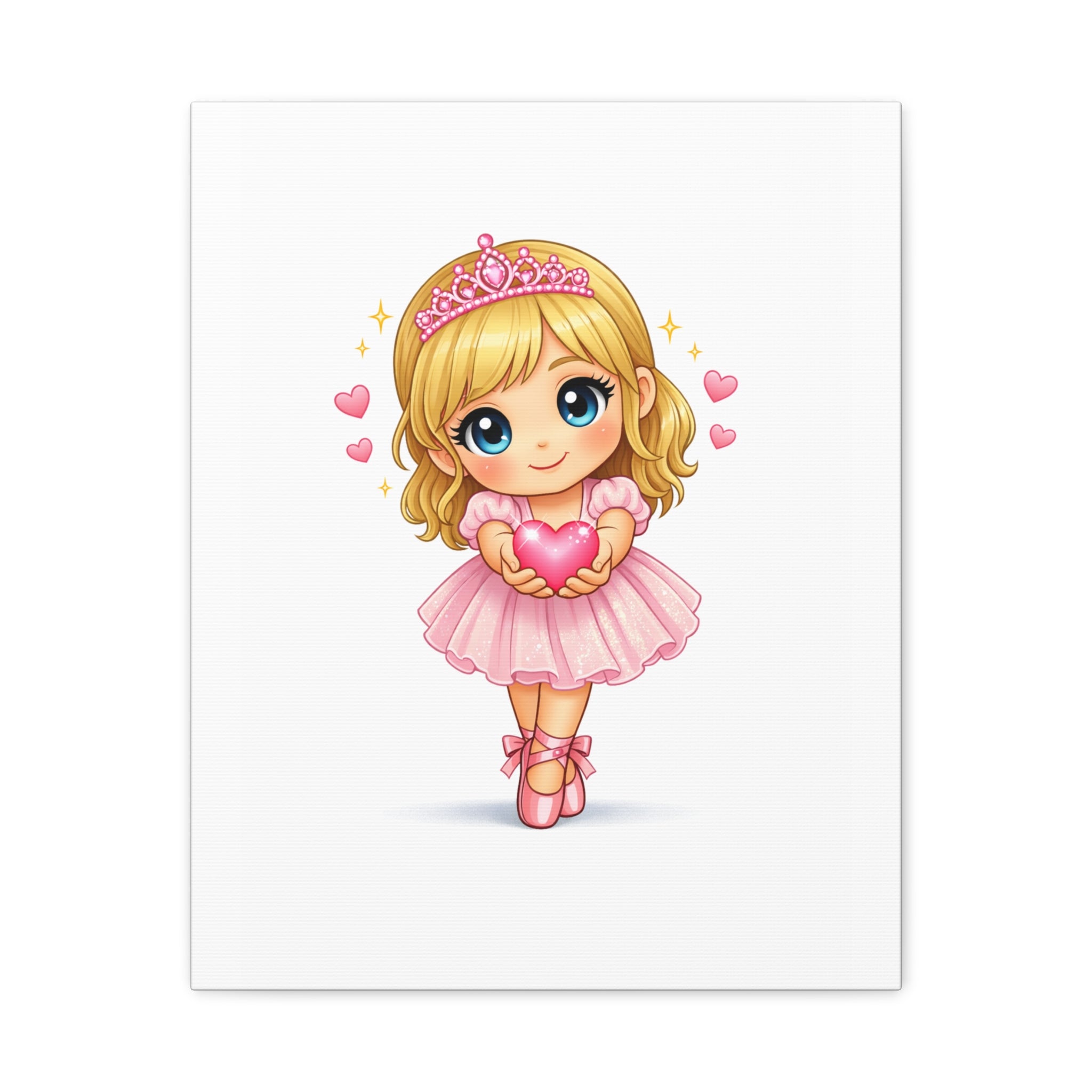 Cute Ballerina Princess Canvas Art - Pink Heart Dance Wall Decor