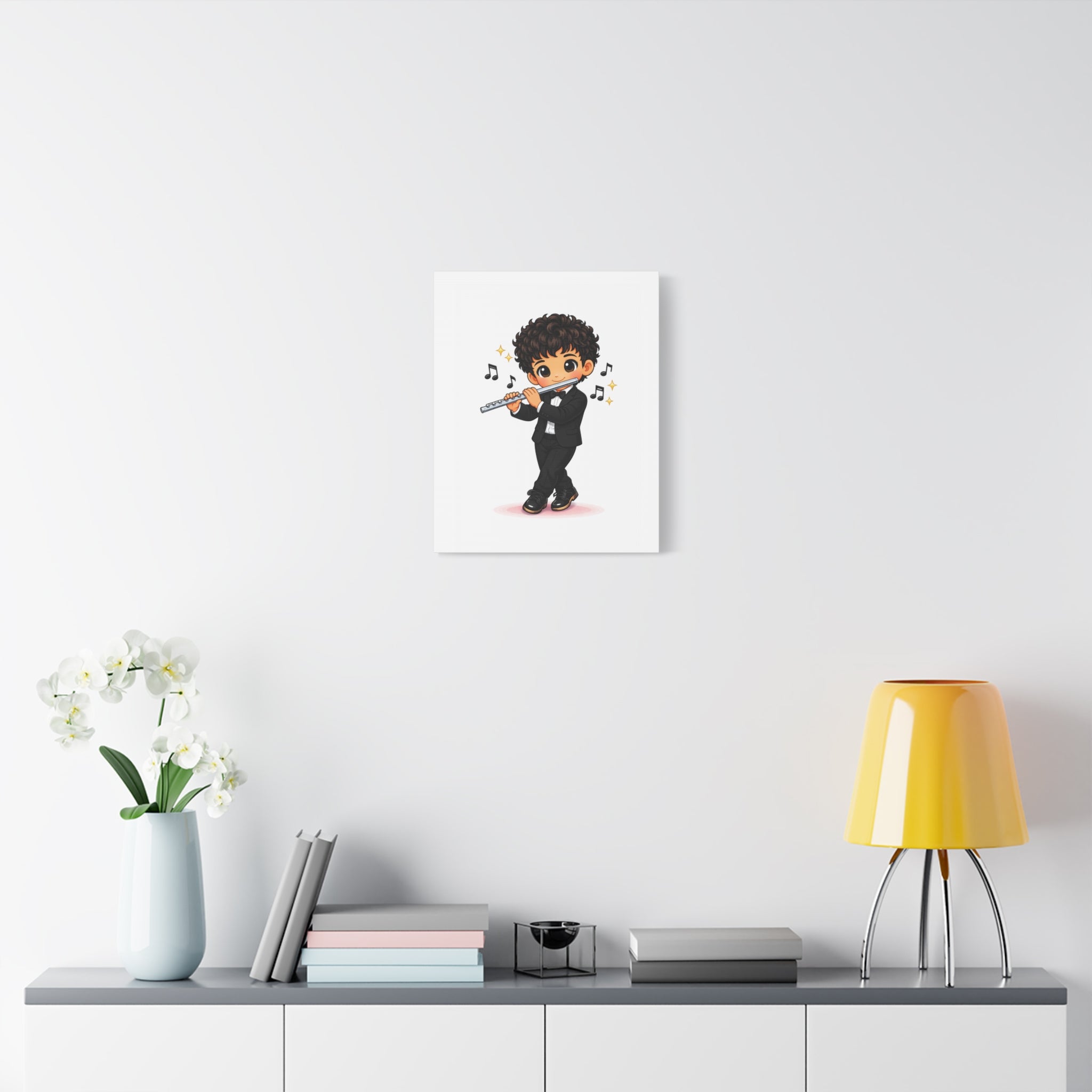Cute Flutist Boy Matte Canvas Wall Art — Orchestra Musician Print