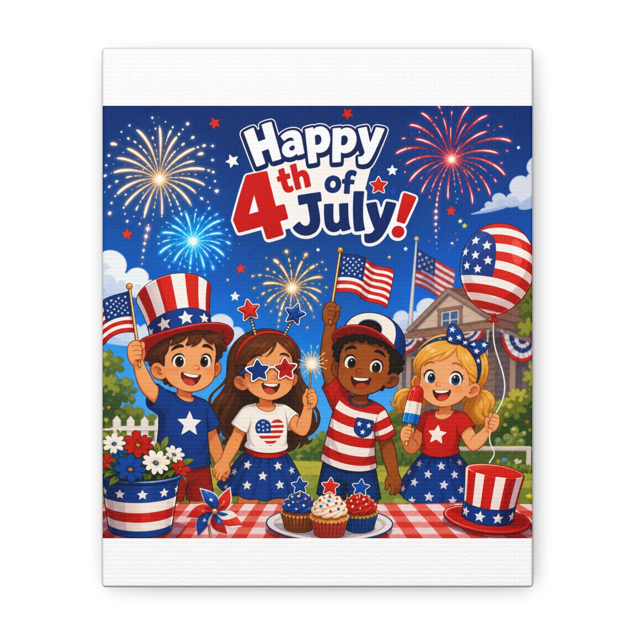 4th of July Kids Canvas Art – Happy 4th of July Patriotic Wall Decor