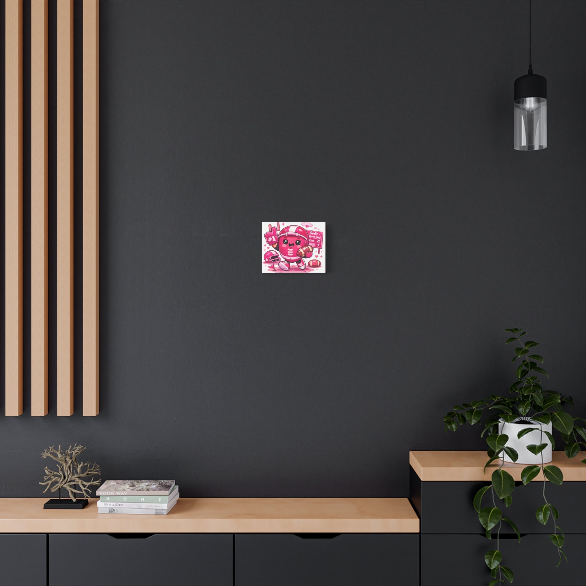 Cute Pink Football Girl Canvas Wall Art — 'Girls Game Day' Stretched Matte Print