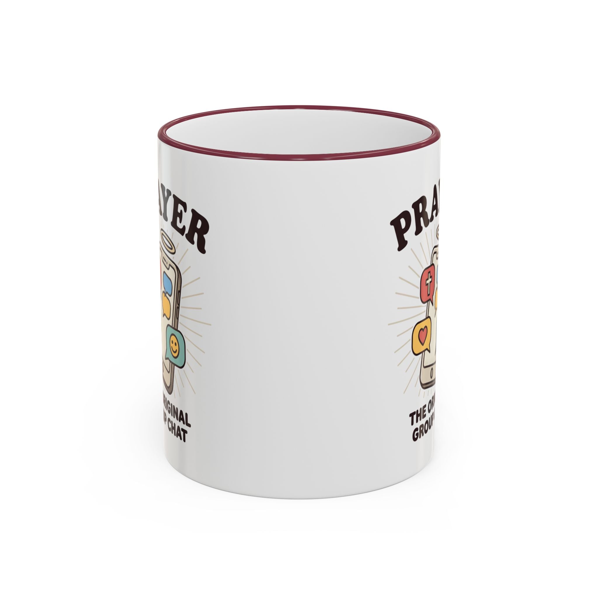 Prayer Mug — "Prayer: The Original Group Chat" Accent Rim & Handle Coffee Cup