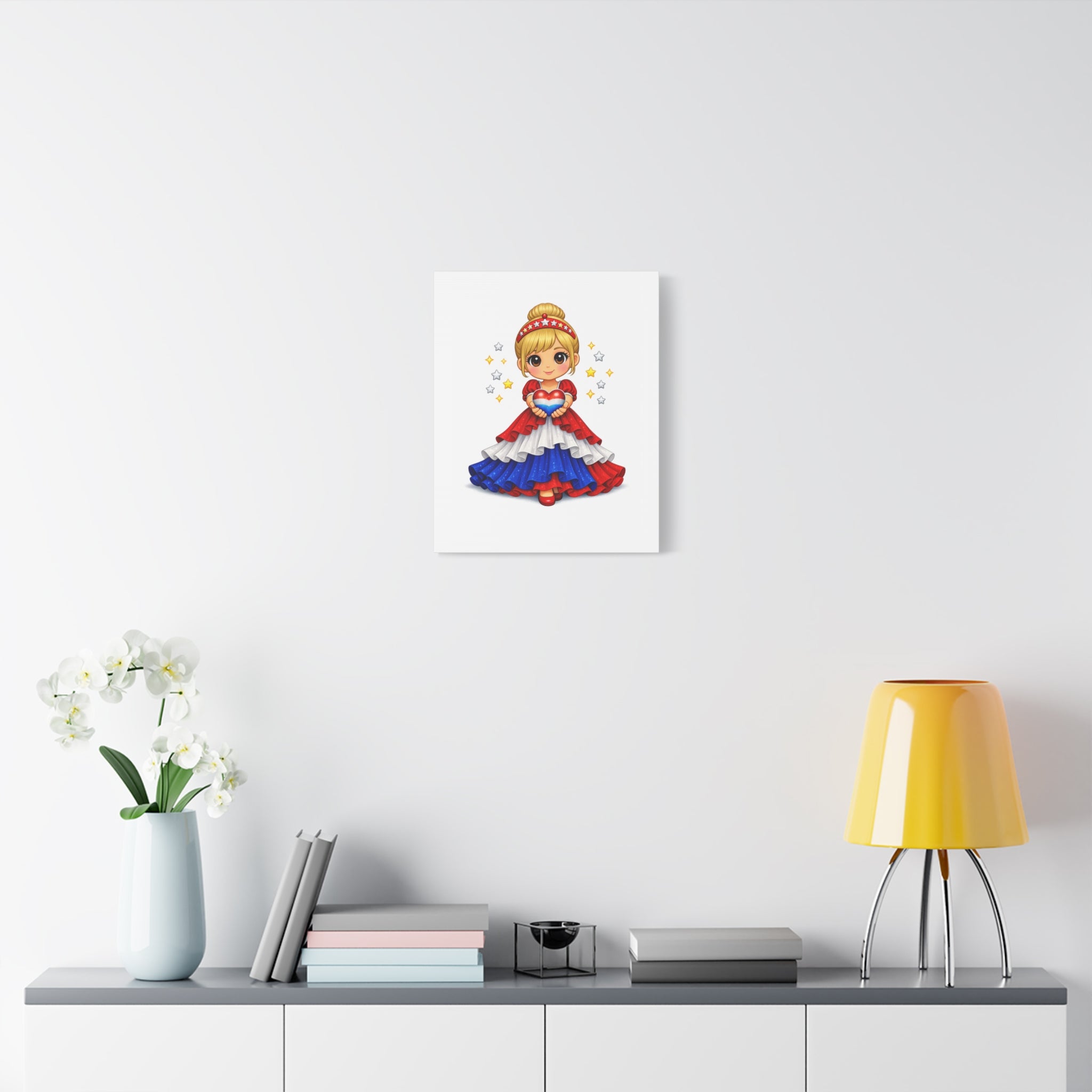 Patriotic Girl Holding Heart Matte Canvas Wall Art