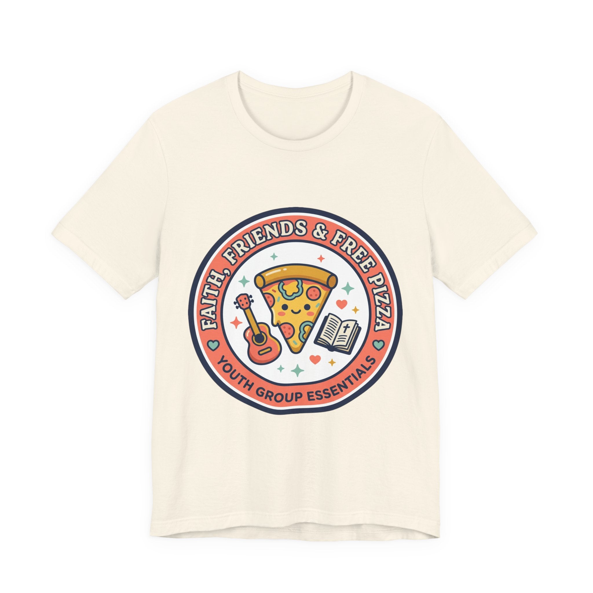 Faith, Friends & Free Pizza Tee | Christian memes, church camp retro tee