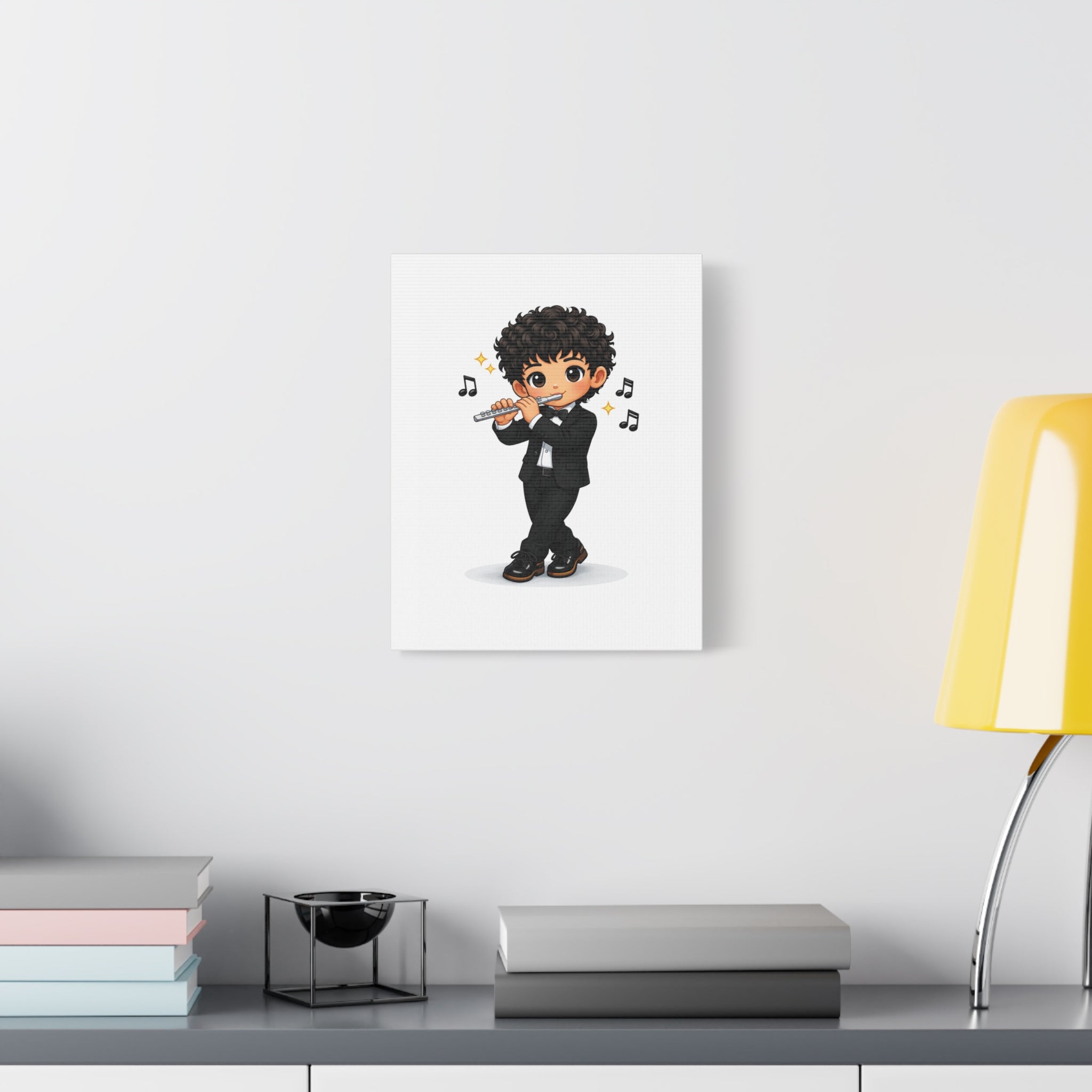 Flute Player Chibi Canvas Art — Cute Musician Wall Decor