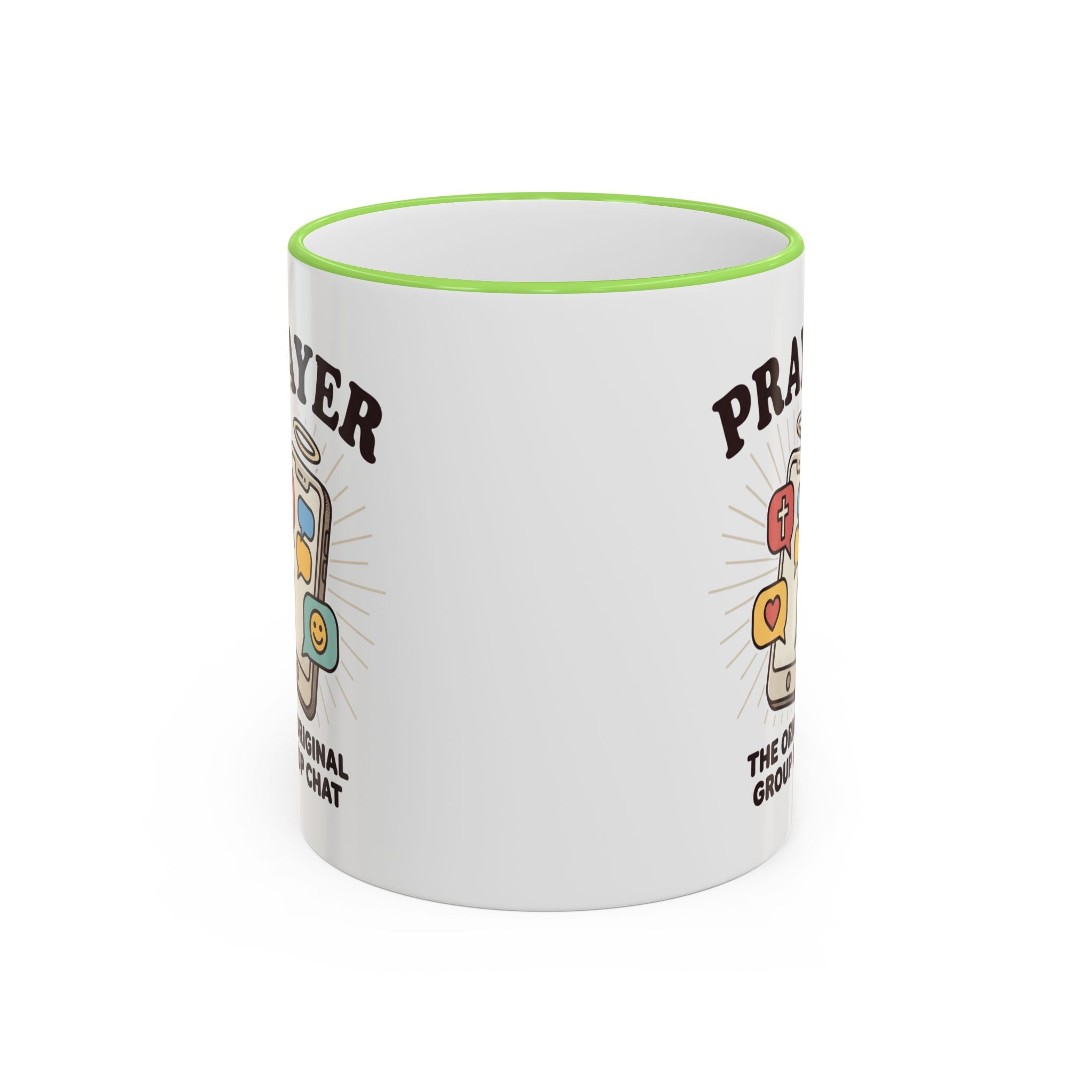 Prayer Mug — "Prayer: The Original Group Chat" Accent Rim & Handle Coffee Cup