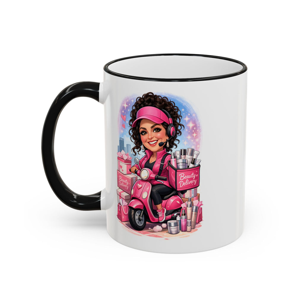 Coffee Mug — Cute Pink Makeup Girl Illustration Accent Rim & Handle