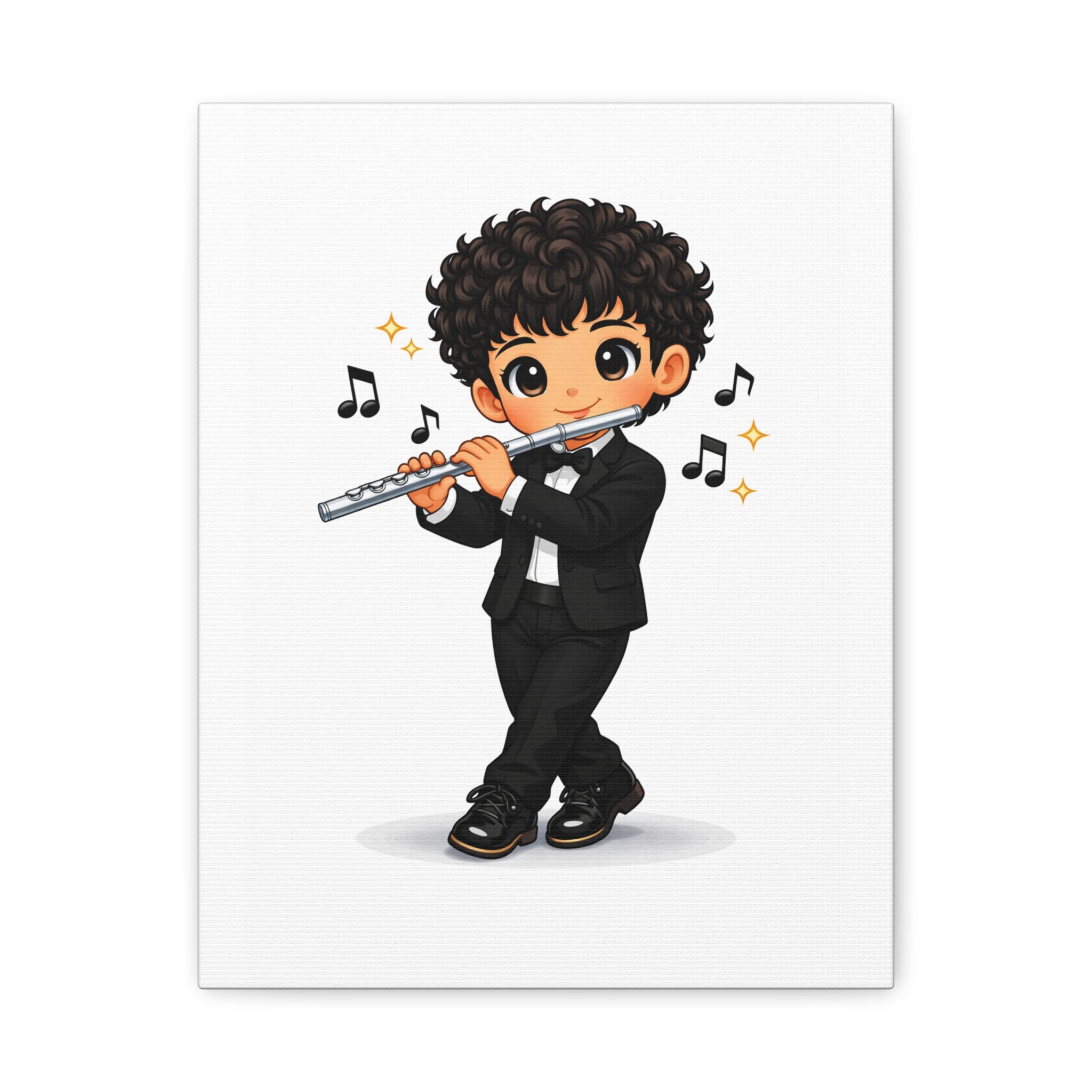 Cute Flute Player Canvas Print – Chibi Musician Wall Art (Matte Stretched)