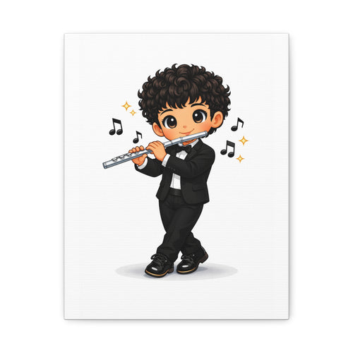 Cute Flute Player Canvas Print – Chibi Musician Wall Art (Matte Stretched)