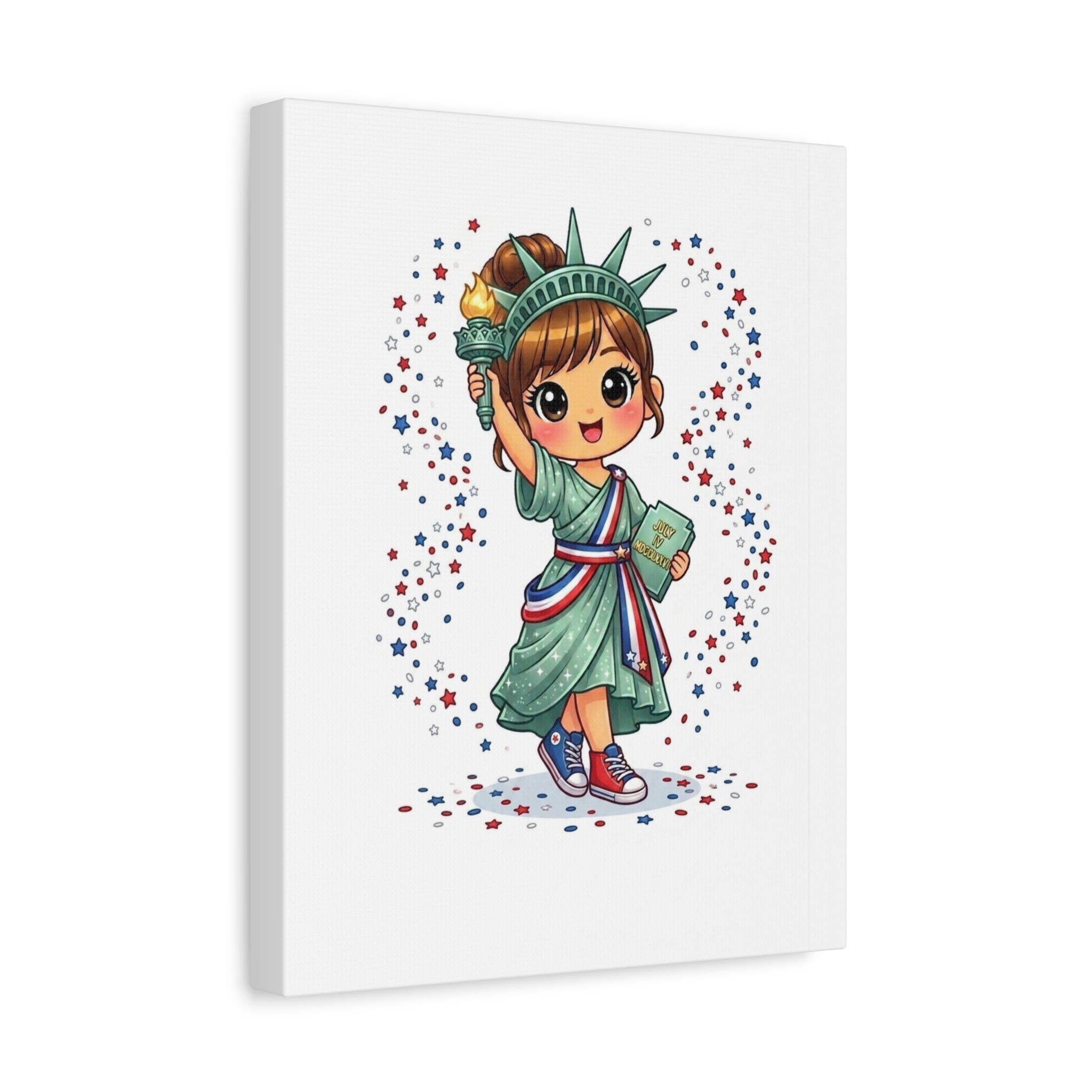 Patriotic Little Liberty Girl Canvas Print — Cute Statue of Liberty Wall Art
