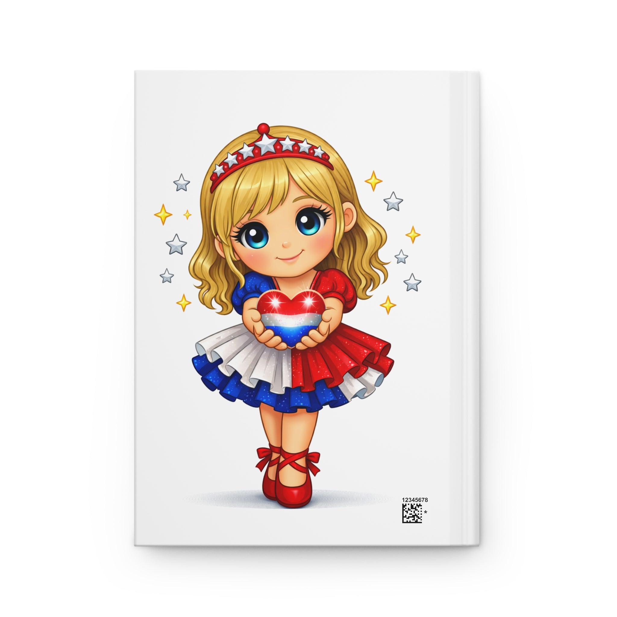 Patriotic Cute Girl Hardcover Journal — Red White Blue Heart Notebook for Kids & Fourth of July