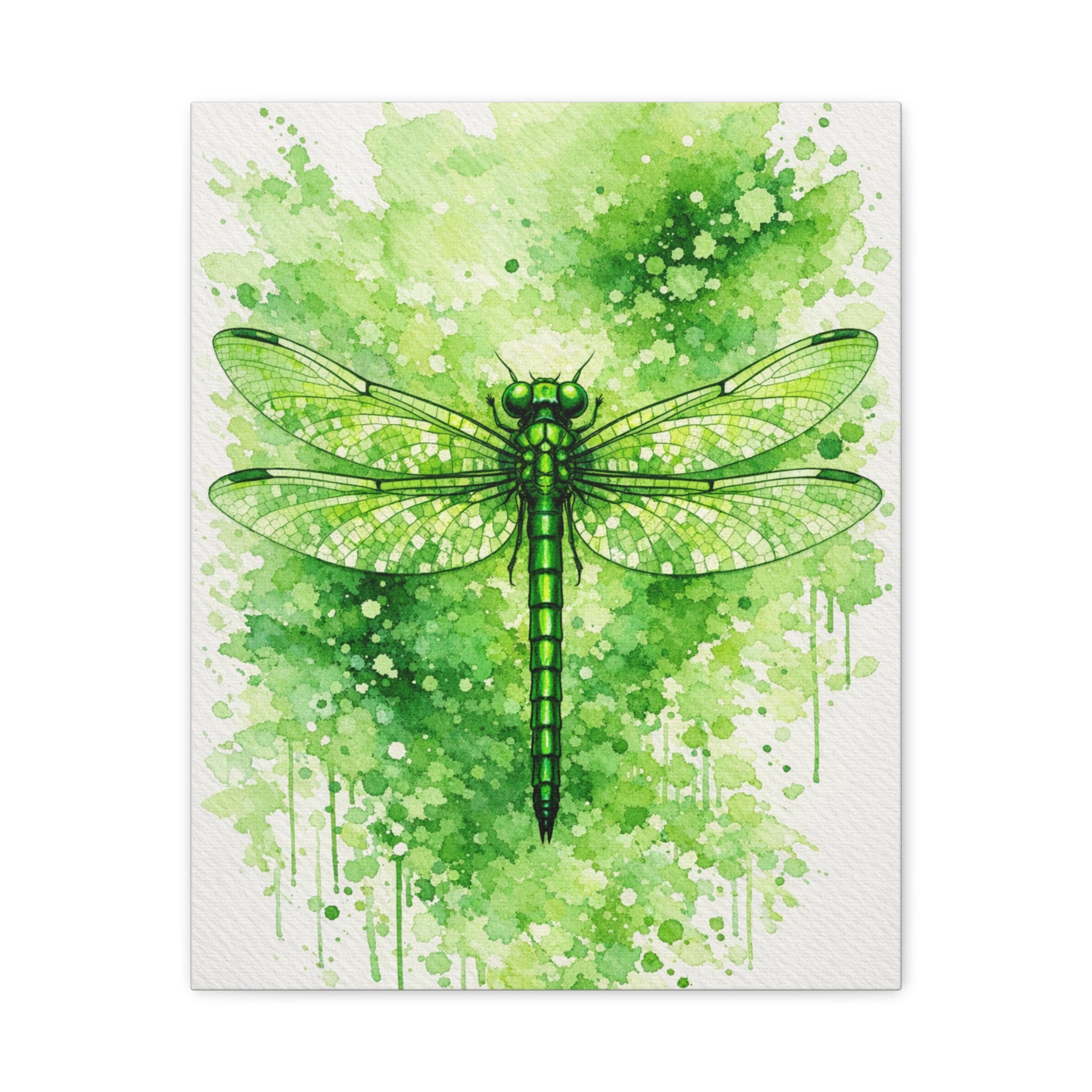 Green Dragonfly Watercolor Canvas Print — Stretched Matte Wall Art