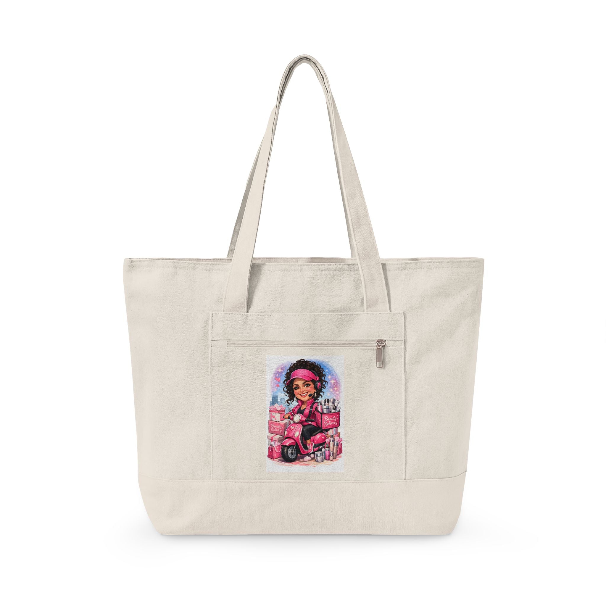 Canvas Tote Bag — Cute Girl with Pink Gifts Illustration