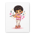 Cute Boy Playing Flute Matte Canvas Wall Art — Chibi Musician Decor