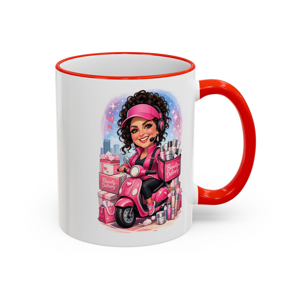 Coffee Mug — Cute Pink Makeup Girl Illustration Accent Rim & Handle