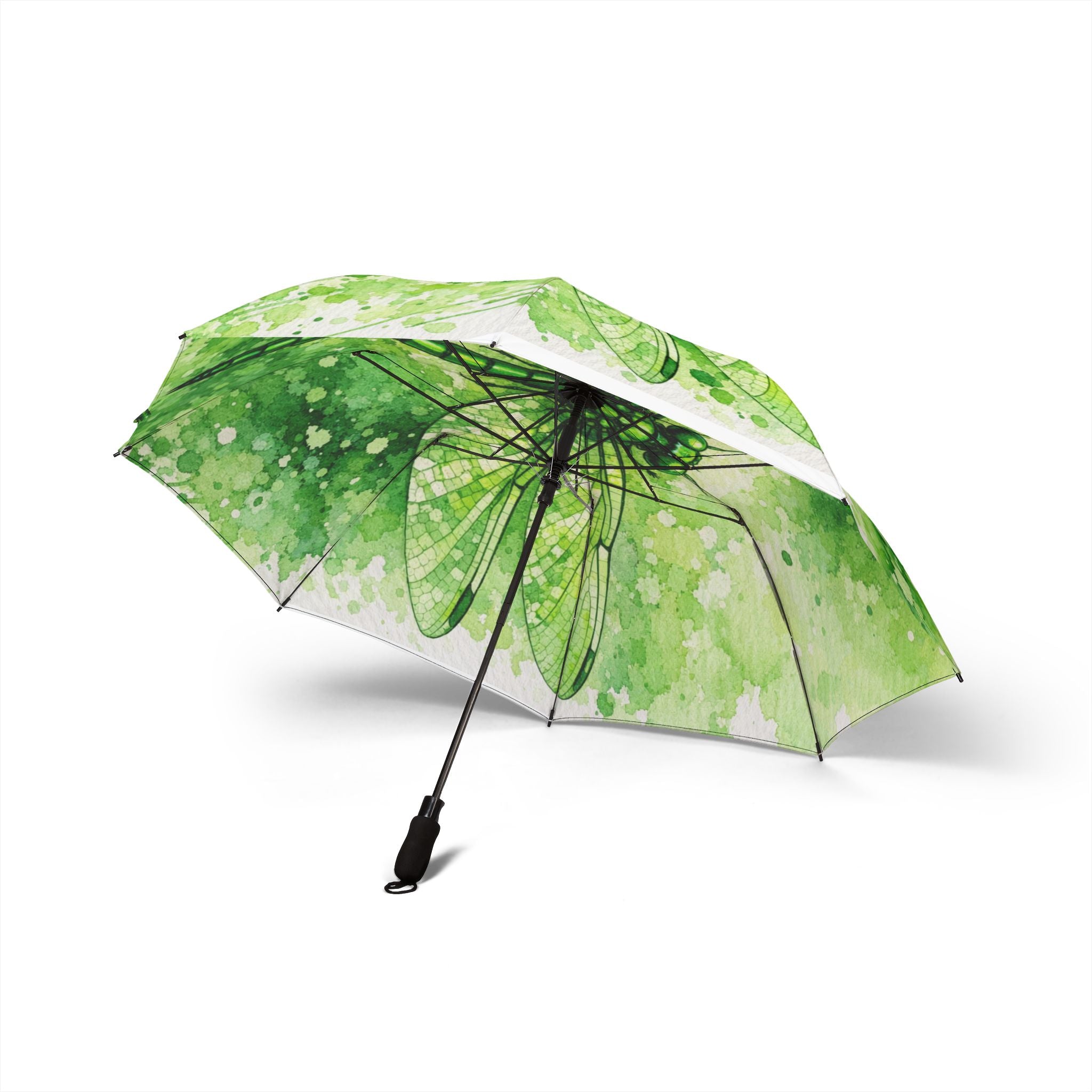 Dragonfly Print Foldable Umbrella – Green Watercolor Splash