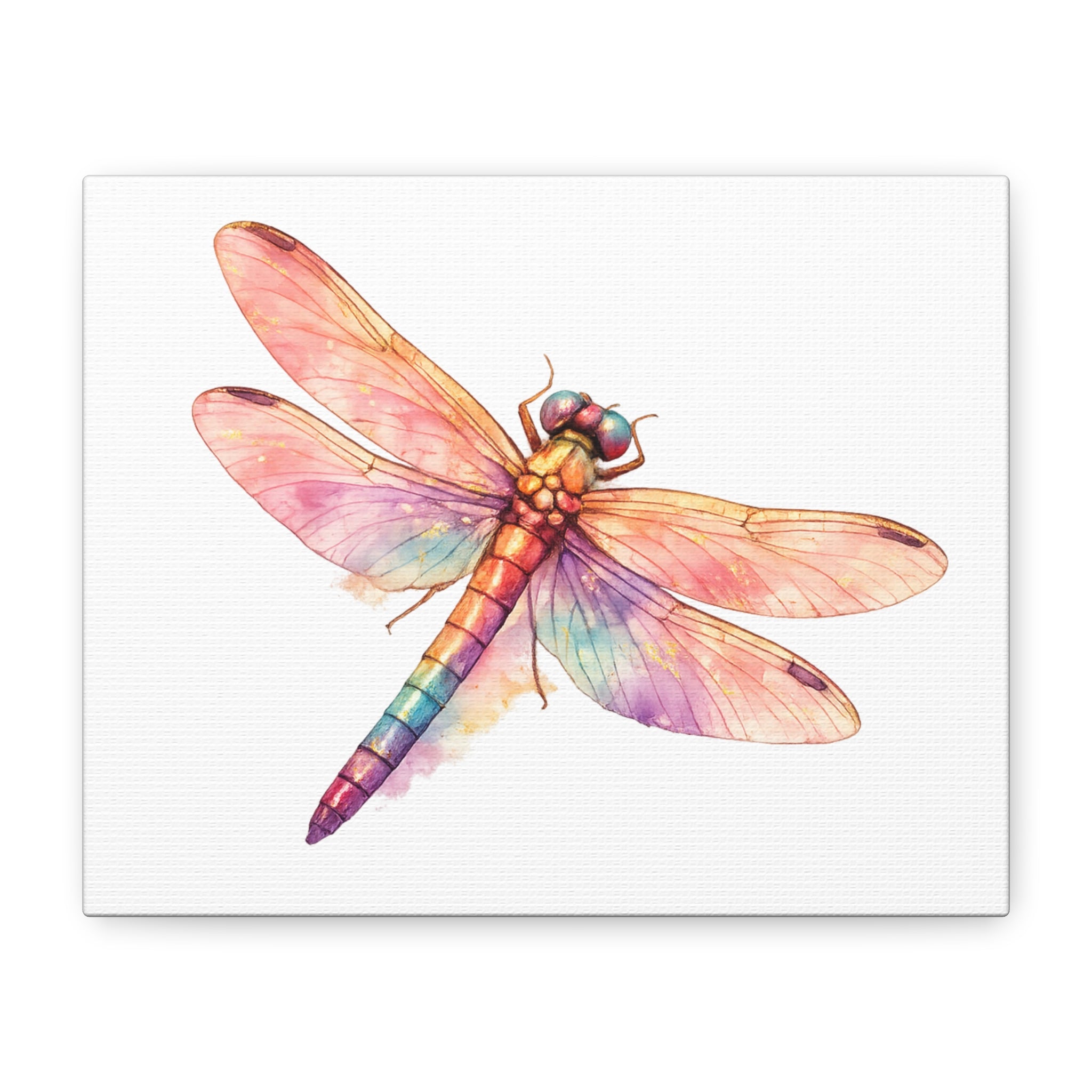 Rainbow Watercolor Dragonfly Canvas — Matte Stretched Wall Art