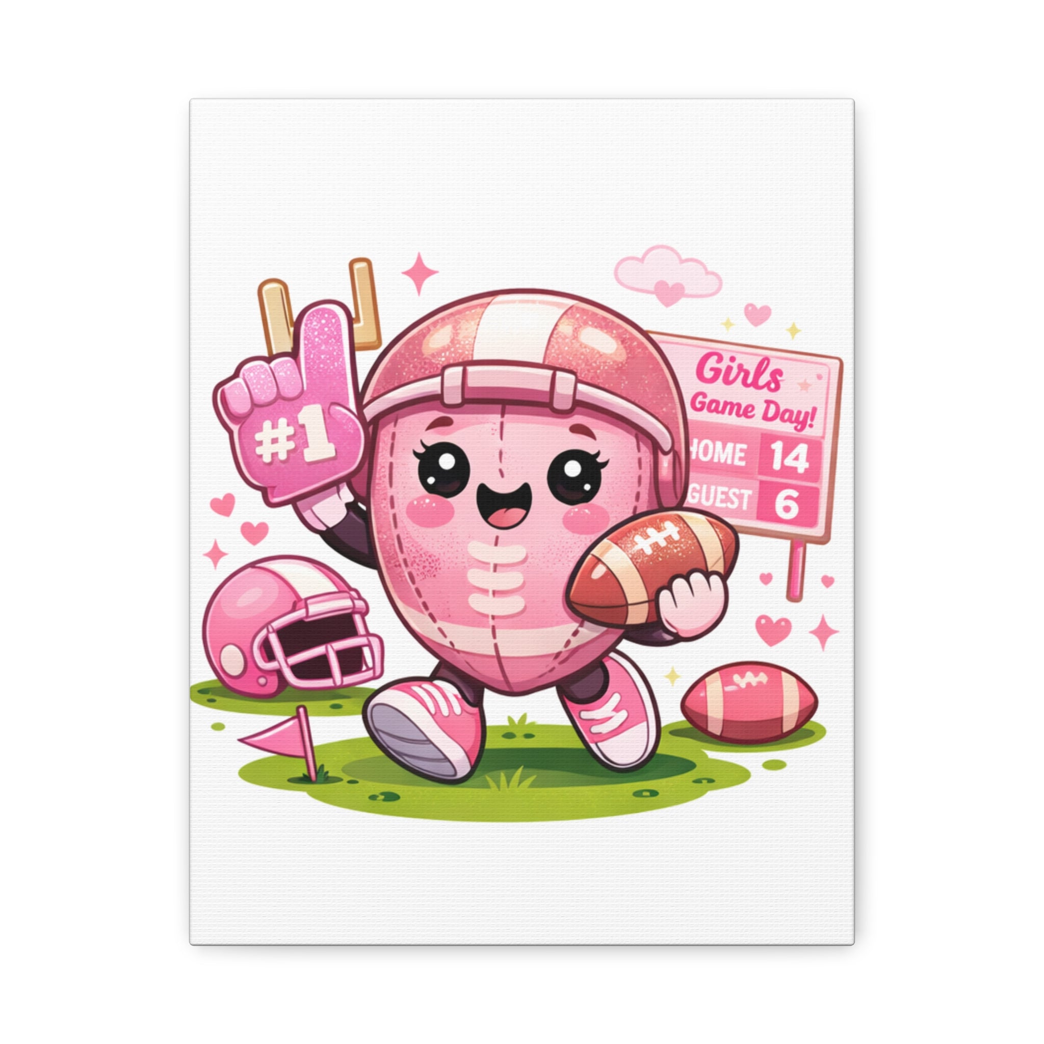 Pink Football Girl Canvas – Cute Girls’ Game Day Wall Art