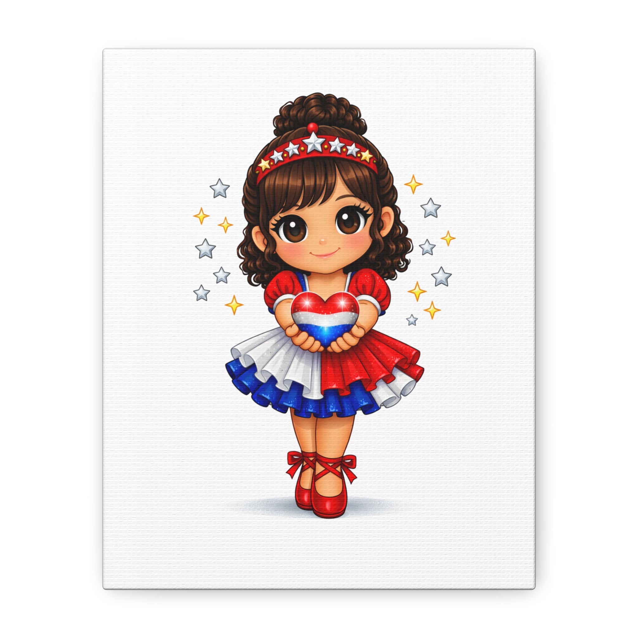 Patriotic Girl Holding Heart Matte Canvas Wall Art