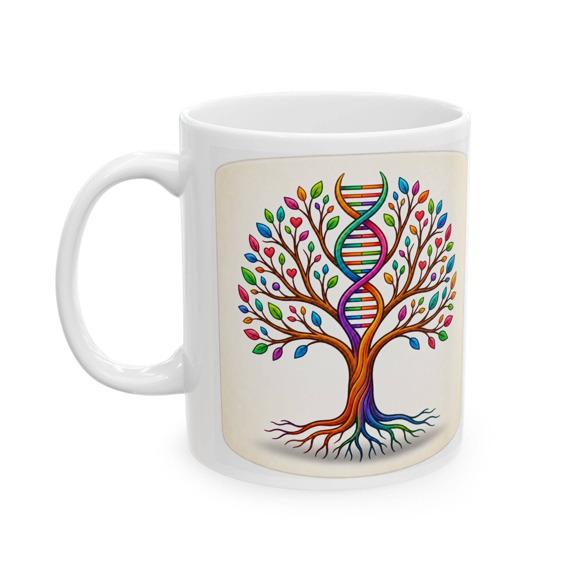 Family Tree Ceramic Mug – Colorful Roots & Leaves Coffee Cup (11oz/15oz)