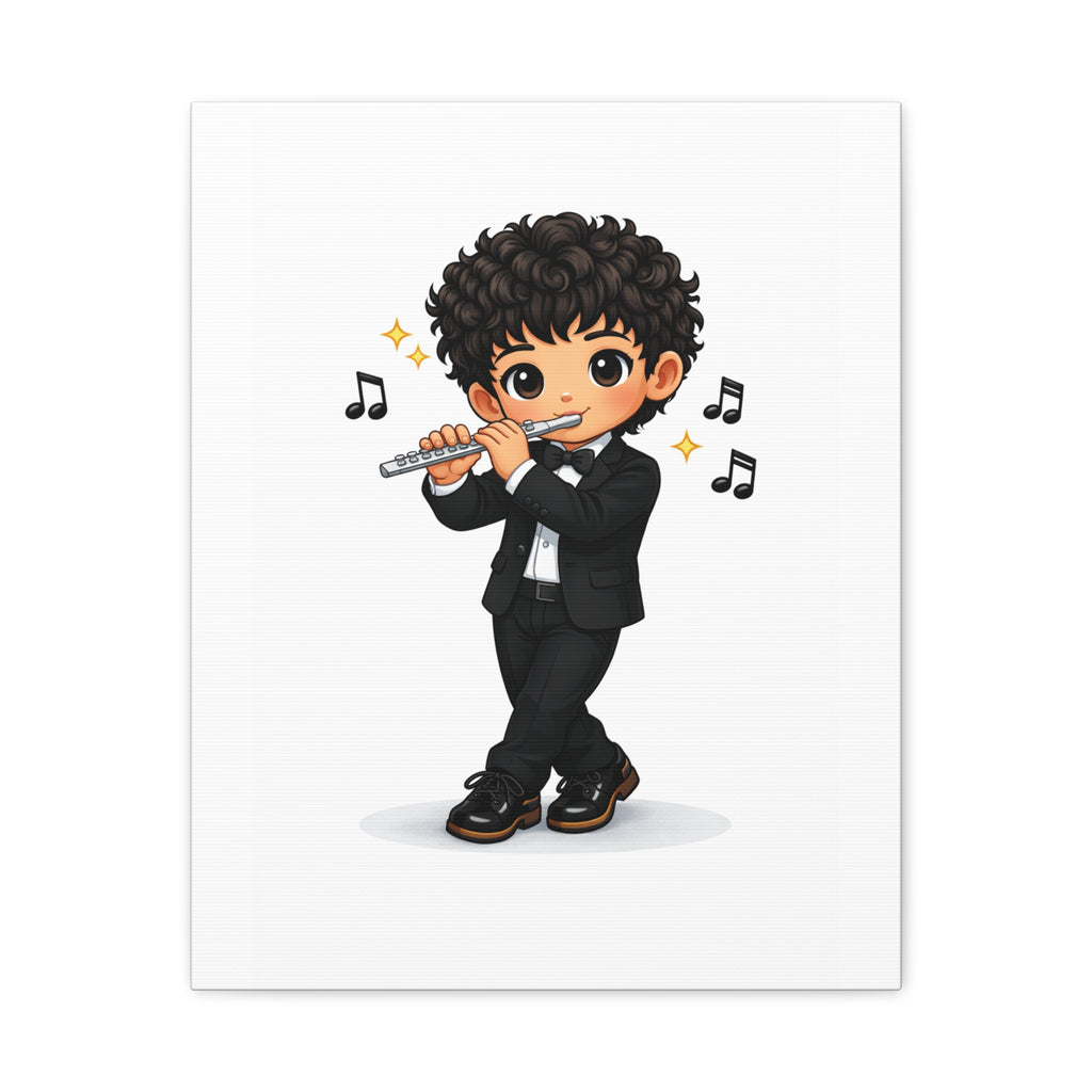 Flute Player Chibi Canvas Art — Cute Musician Wall Decor