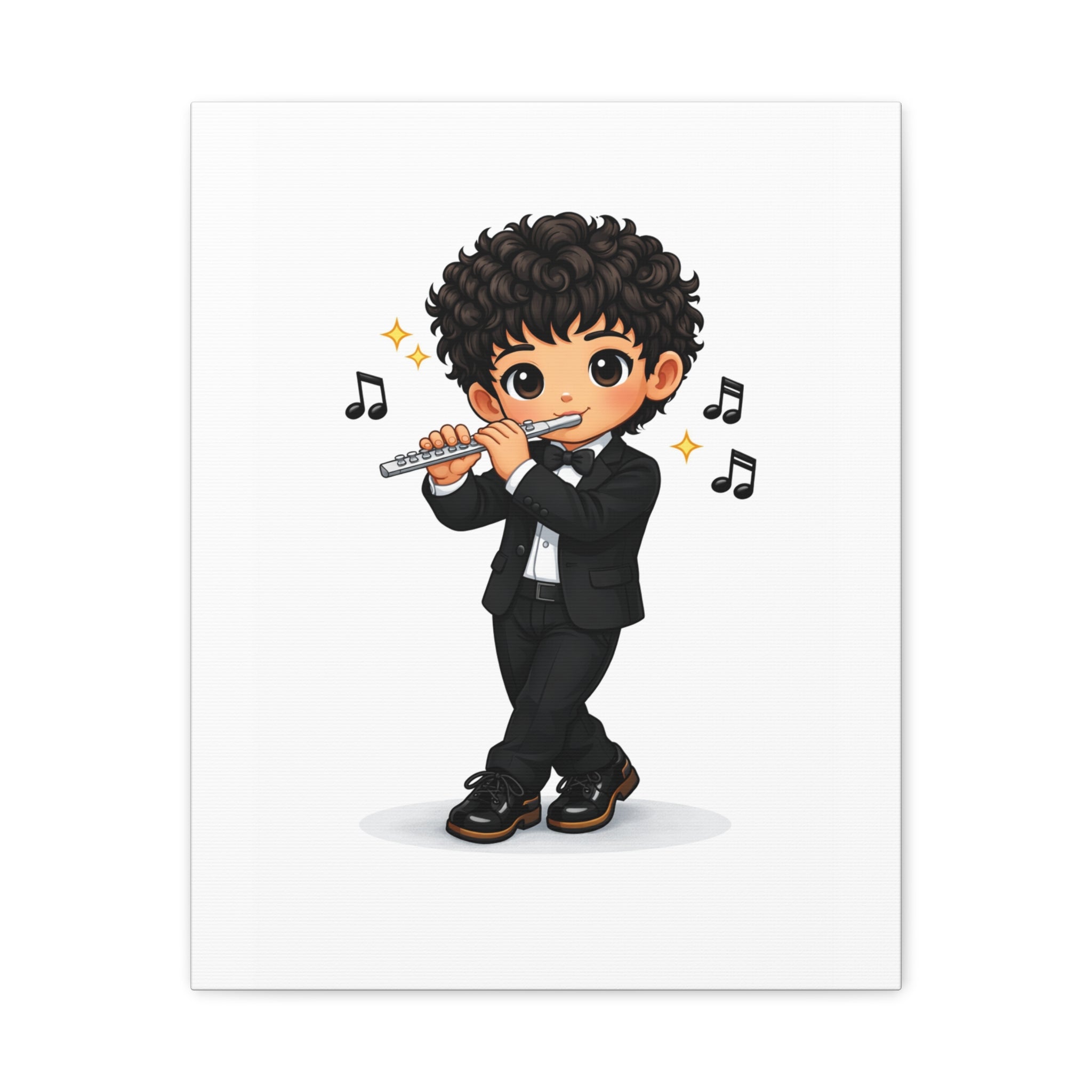 Flute Player Chibi Canvas Art — Cute Musician Wall Decor