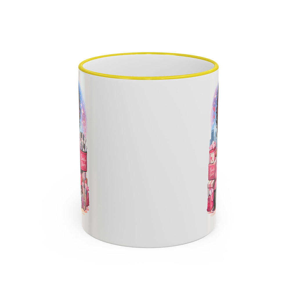Coffee Mug — Cute Pink Makeup Girl Illustration Accent Rim & Handle
