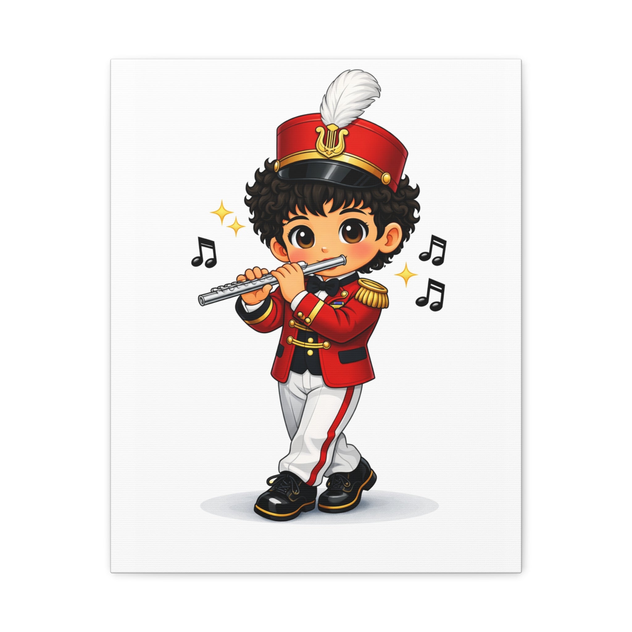 Marching Band Flutist Canvas Print — Cute Cartoon Musician Wall Art