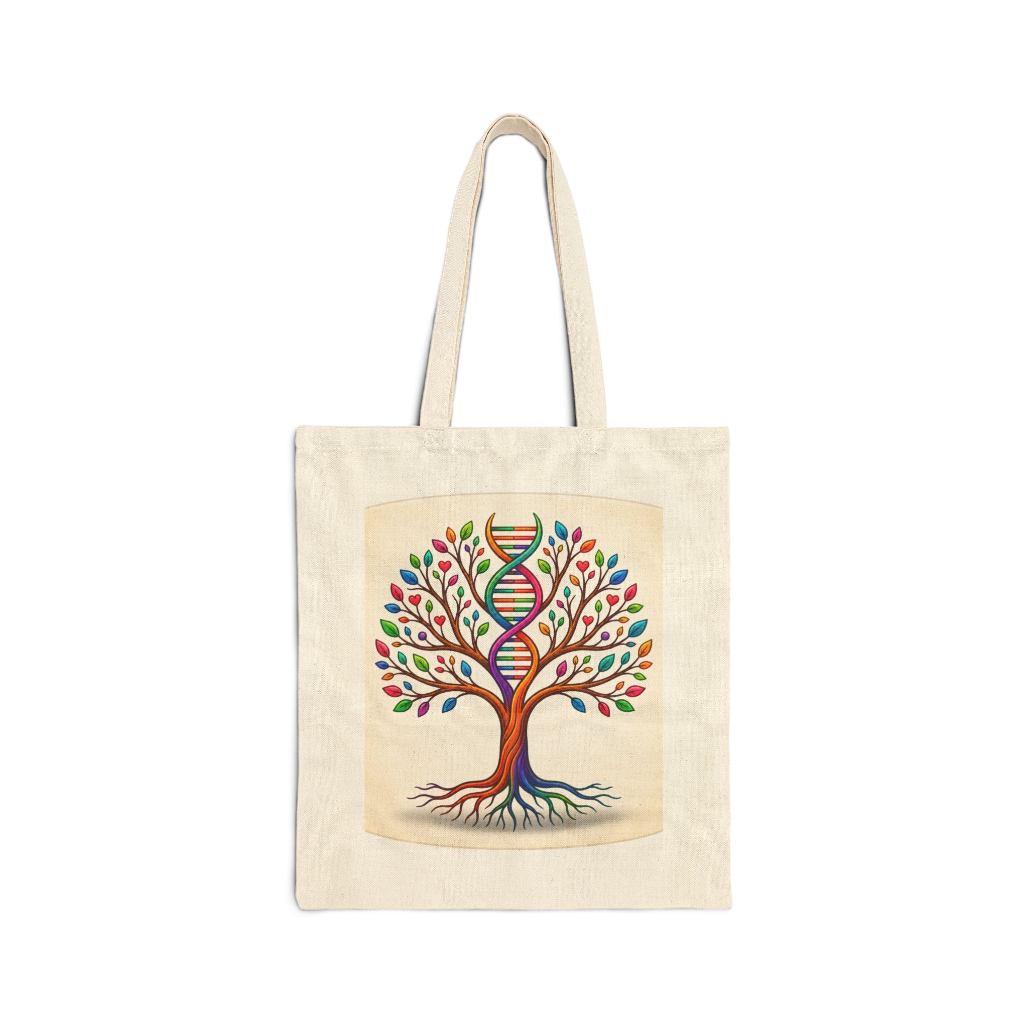 DNA Tree Canvas Tote Bag — Colorful Family Tree Eco Tote