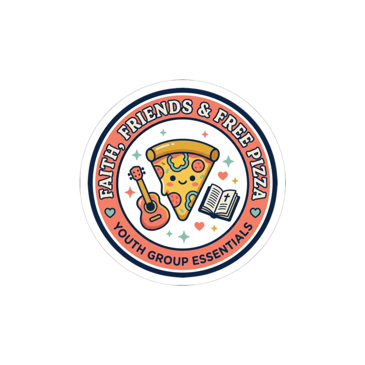 Faith, Friends & Free Pizza Sticker | Christian memes, church camp