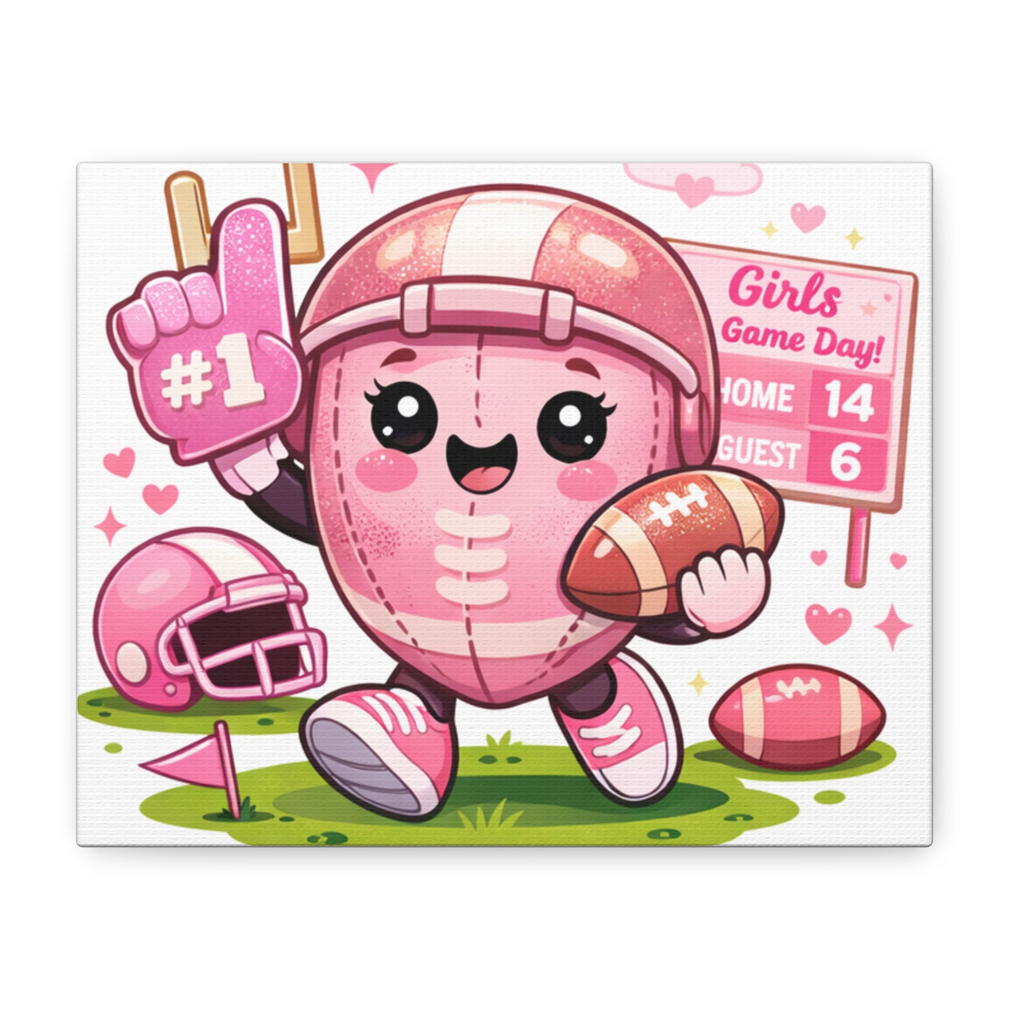 Pink Football Girl Canvas – Cute Girls’ Game Day Wall Art