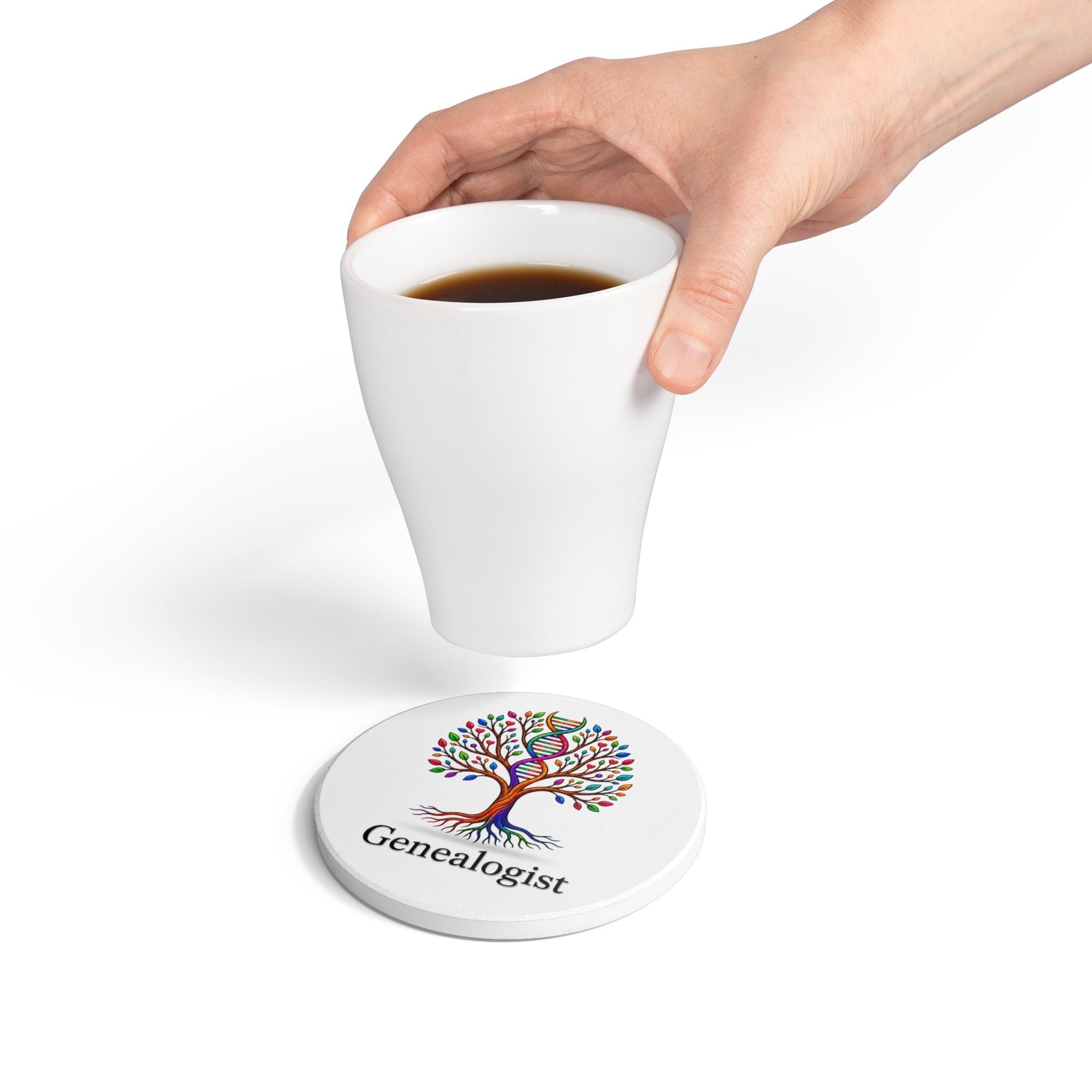 Genealogist Ceramic Coaster — Colorful DNA Family Tree Drink Coaster