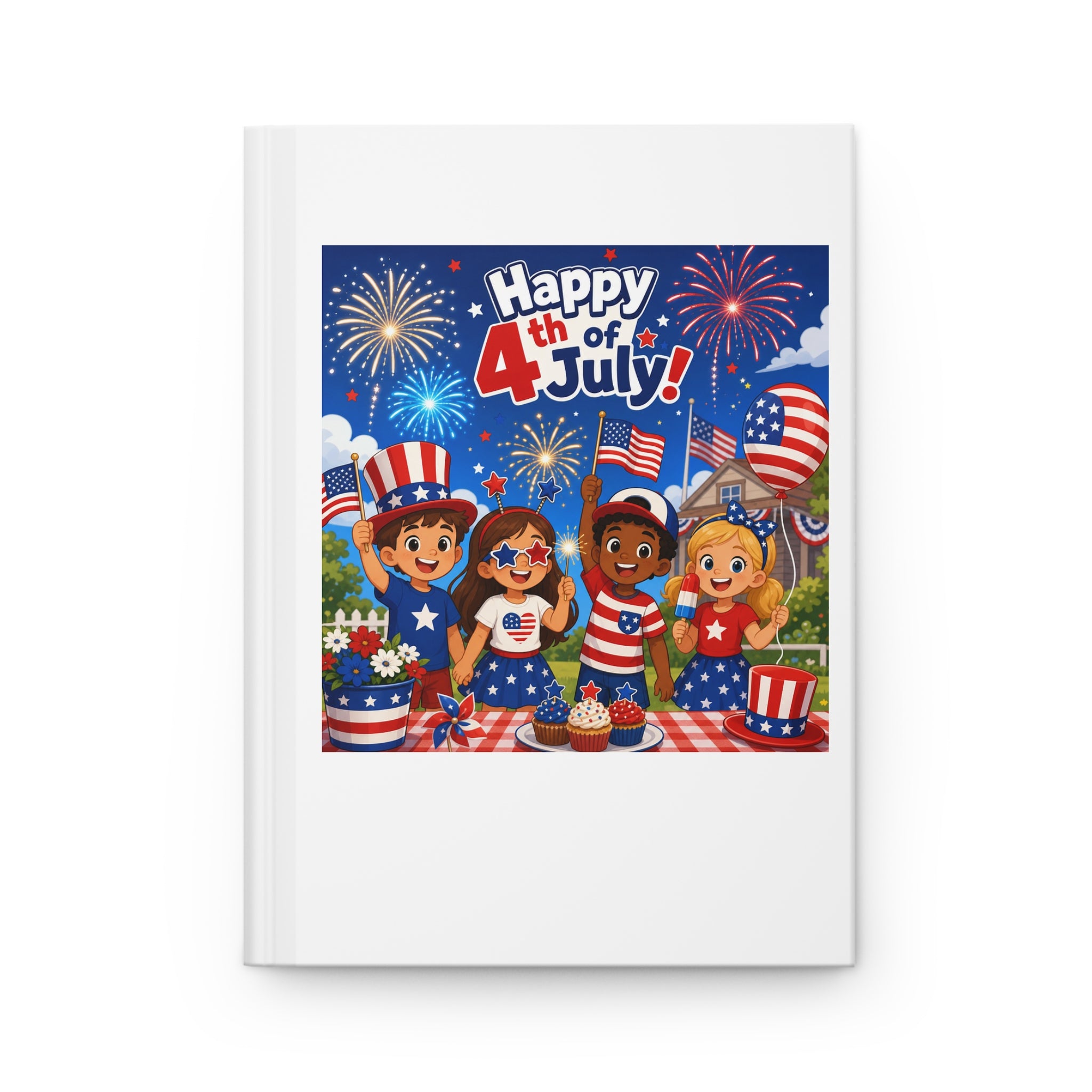 Happy 4th of July Hardcover Journal — Patriotic Kids Fireworks Notebook