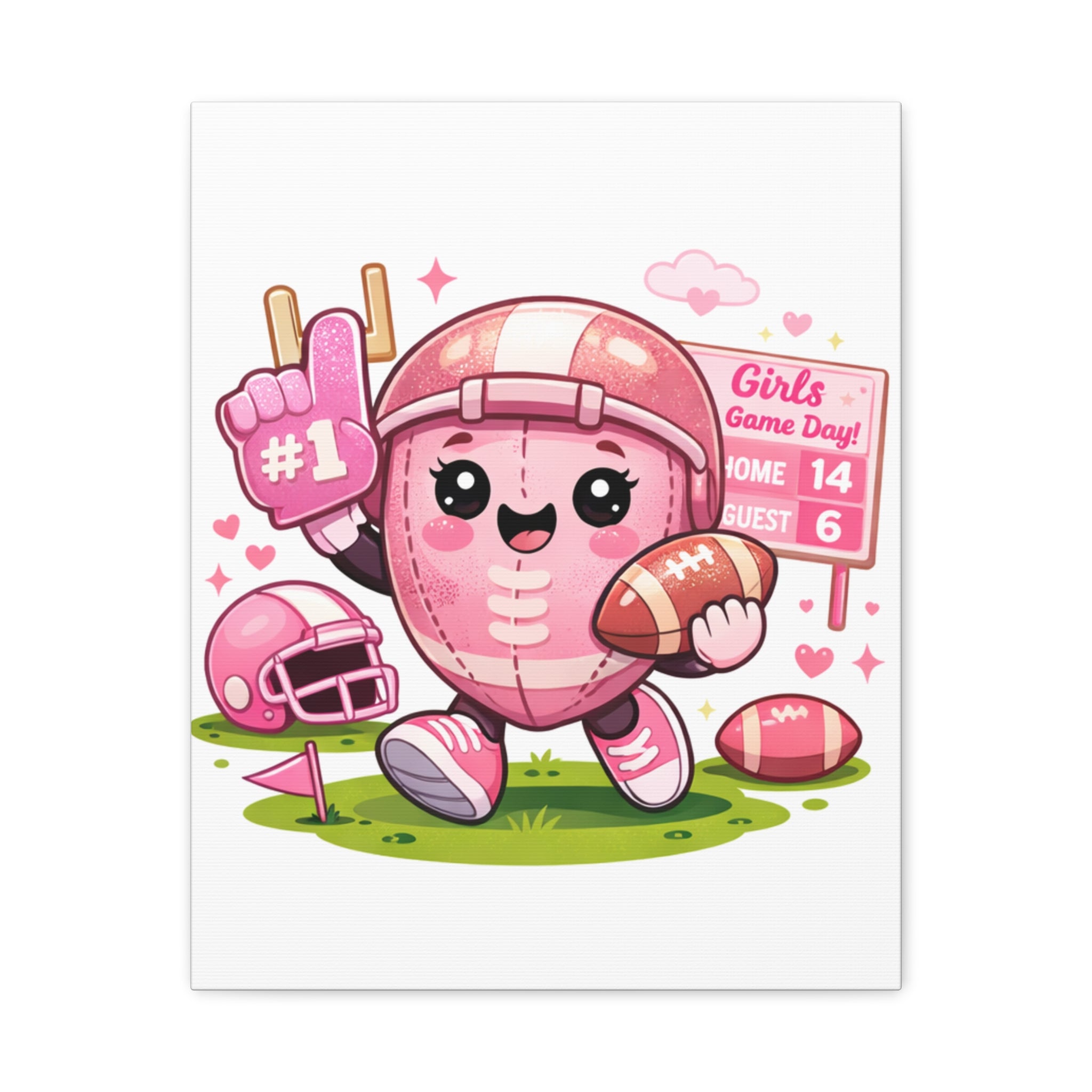 Pink Football Girl Canvas – Cute Girls’ Game Day Wall Art
