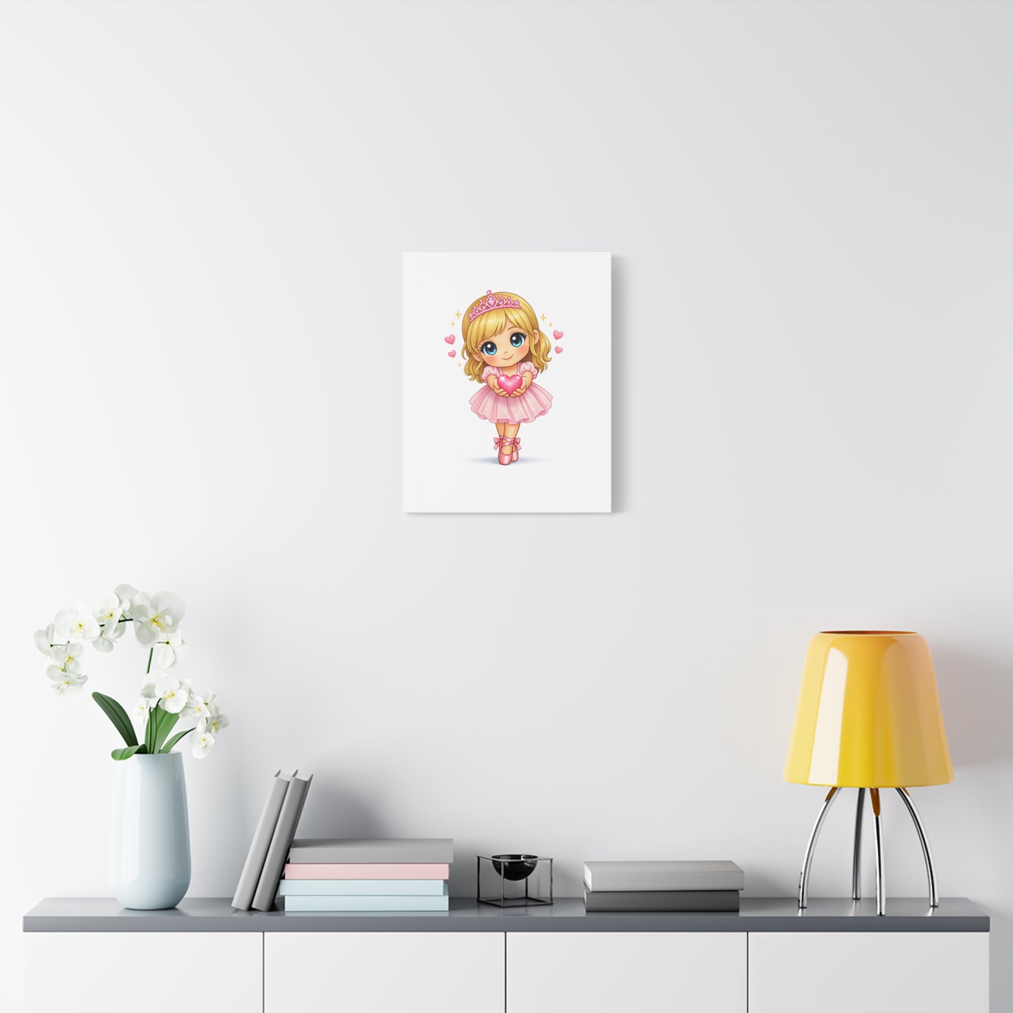 Cute Ballerina Princess Canvas Art - Pink Heart Dance Wall Decor