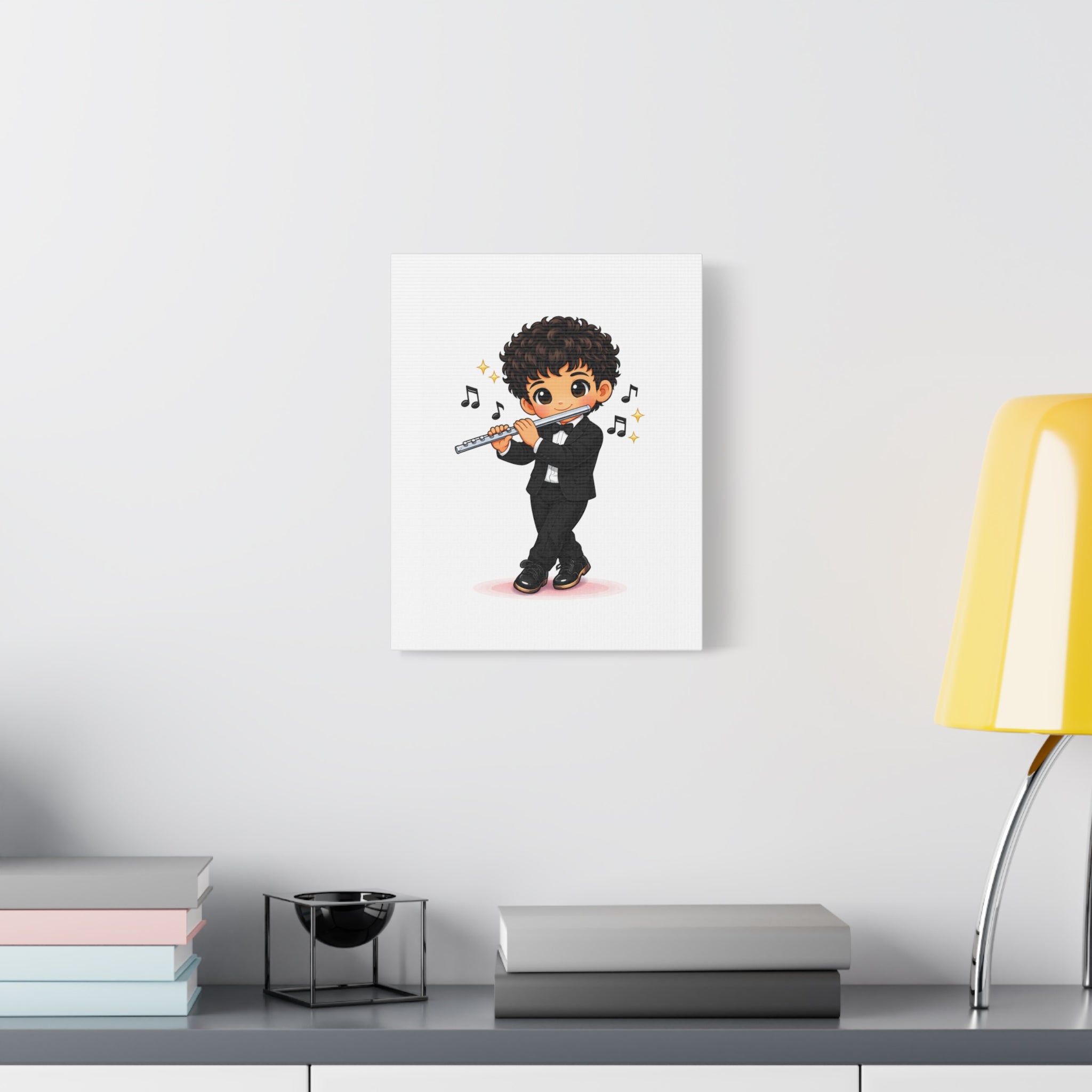 Cute Flutist Boy Matte Canvas Wall Art — Orchestra Musician Print