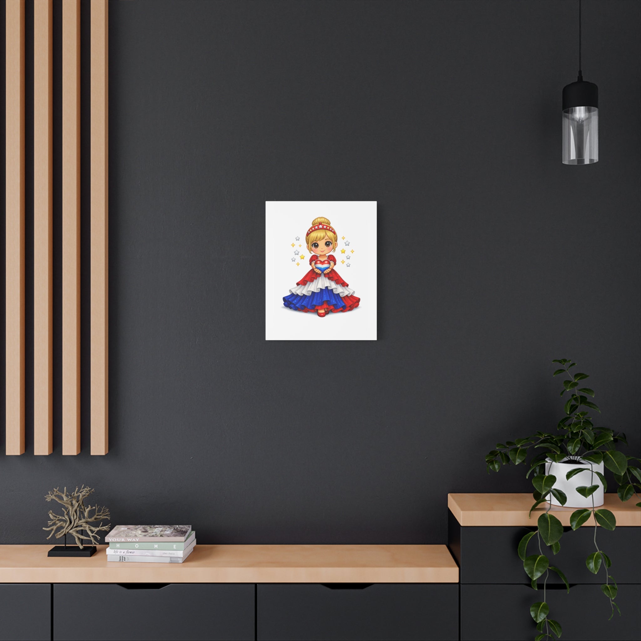 Patriotic Girl Holding Heart Matte Canvas Wall Art