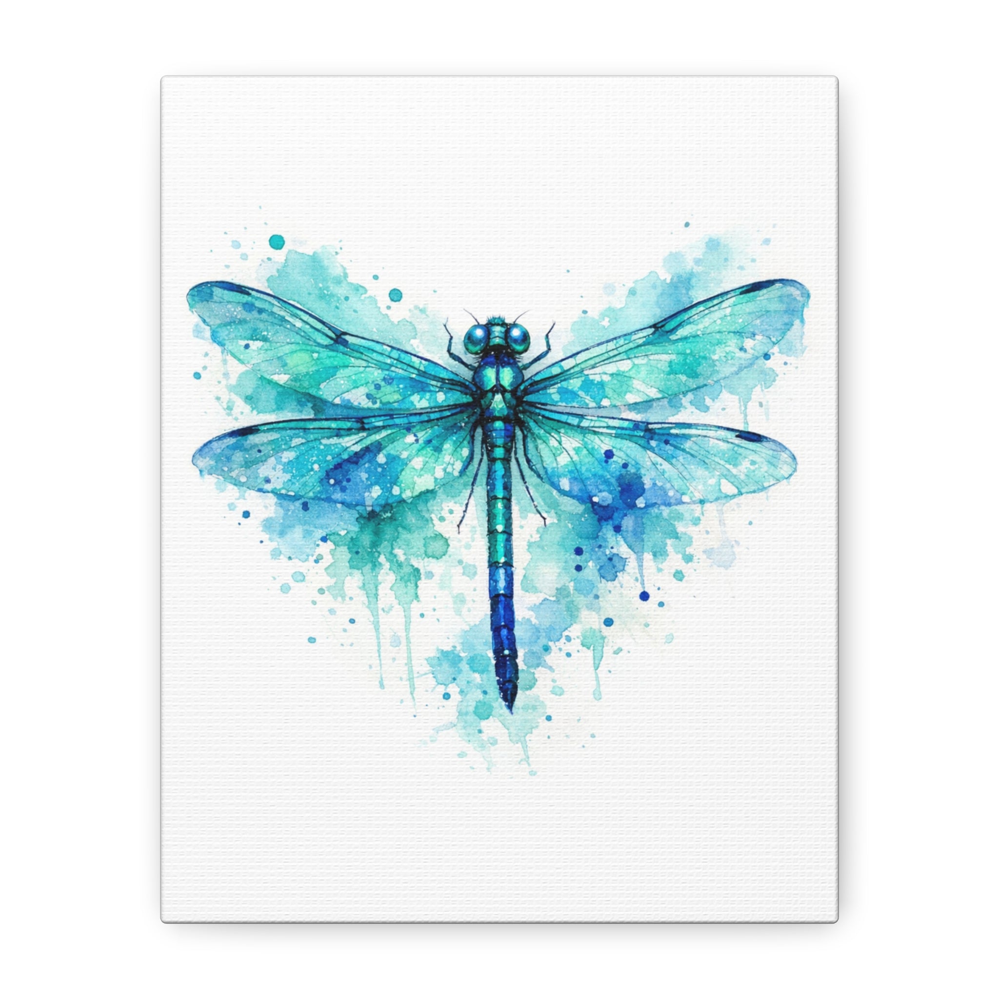 Blue Watercolor Dragonfly Canvas Wall Art – Matte Stretched 1.25"