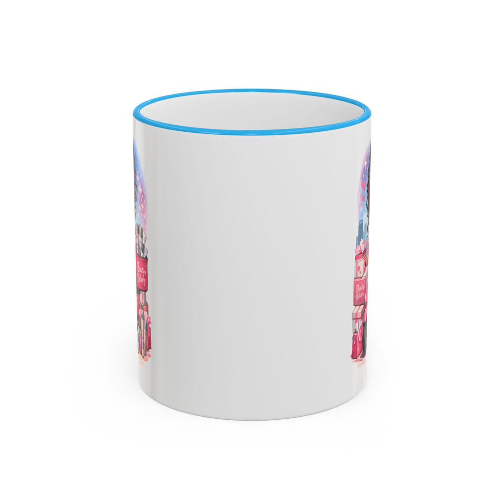 Coffee Mug — Cute Pink Makeup Girl Illustration Accent Rim & Handle