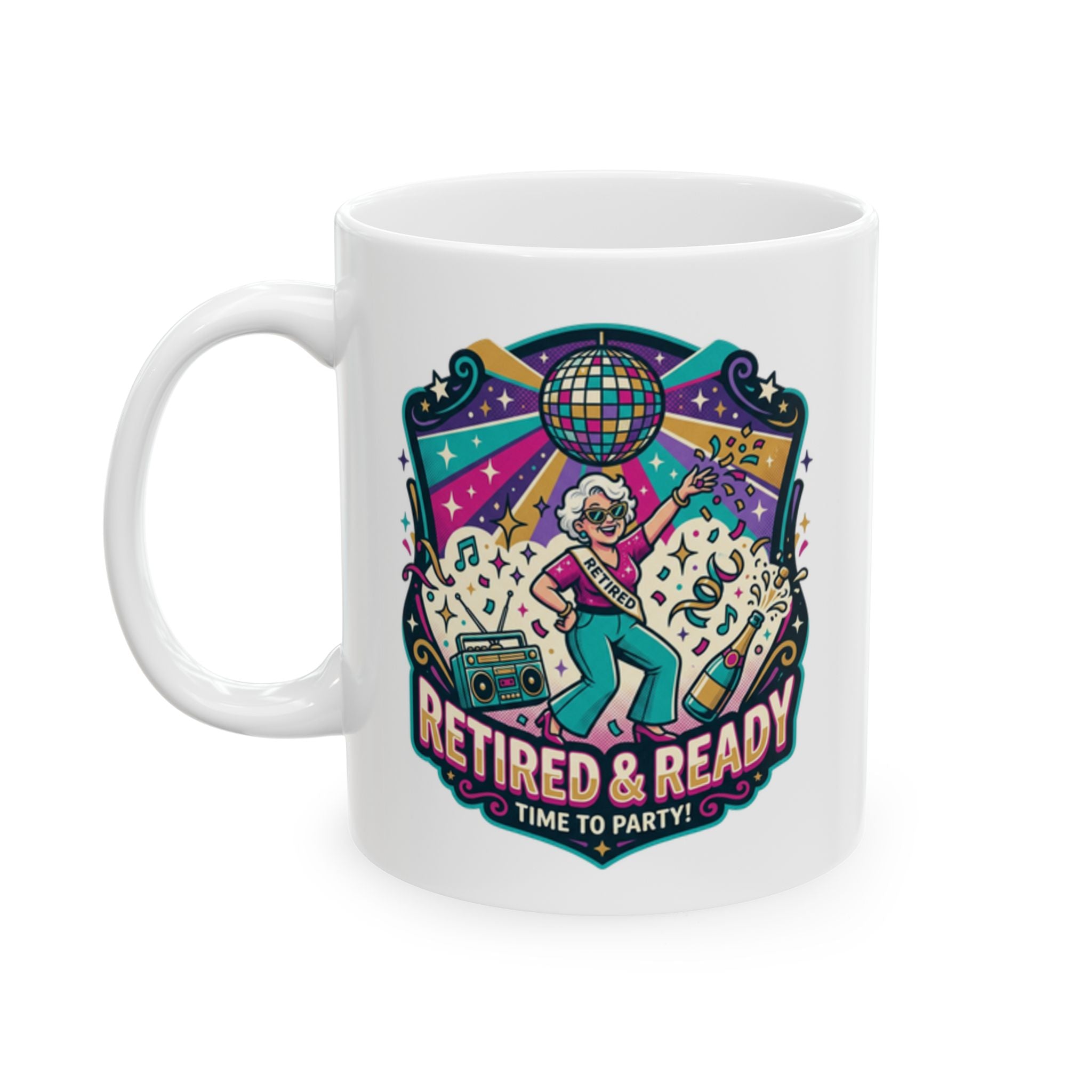 Retro Ready Ceramic Mug — Colorful Vintage Arcade Skull Design (11oz, 15oz)