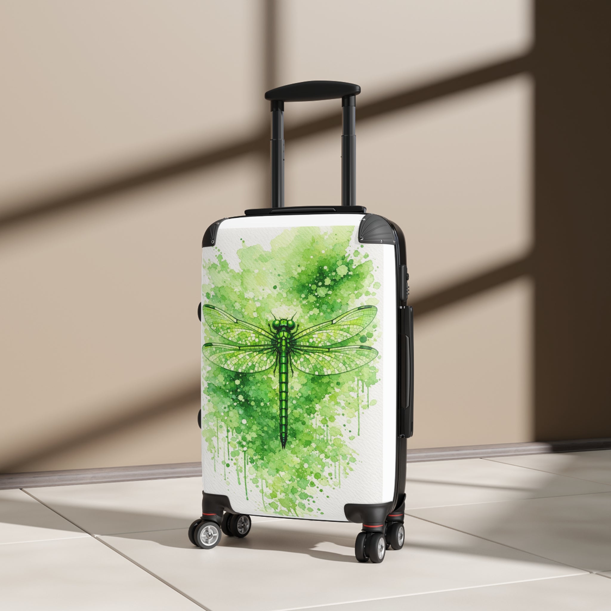 Green Dragonfly Suitcase - Watercolor Insect Luggage Cover