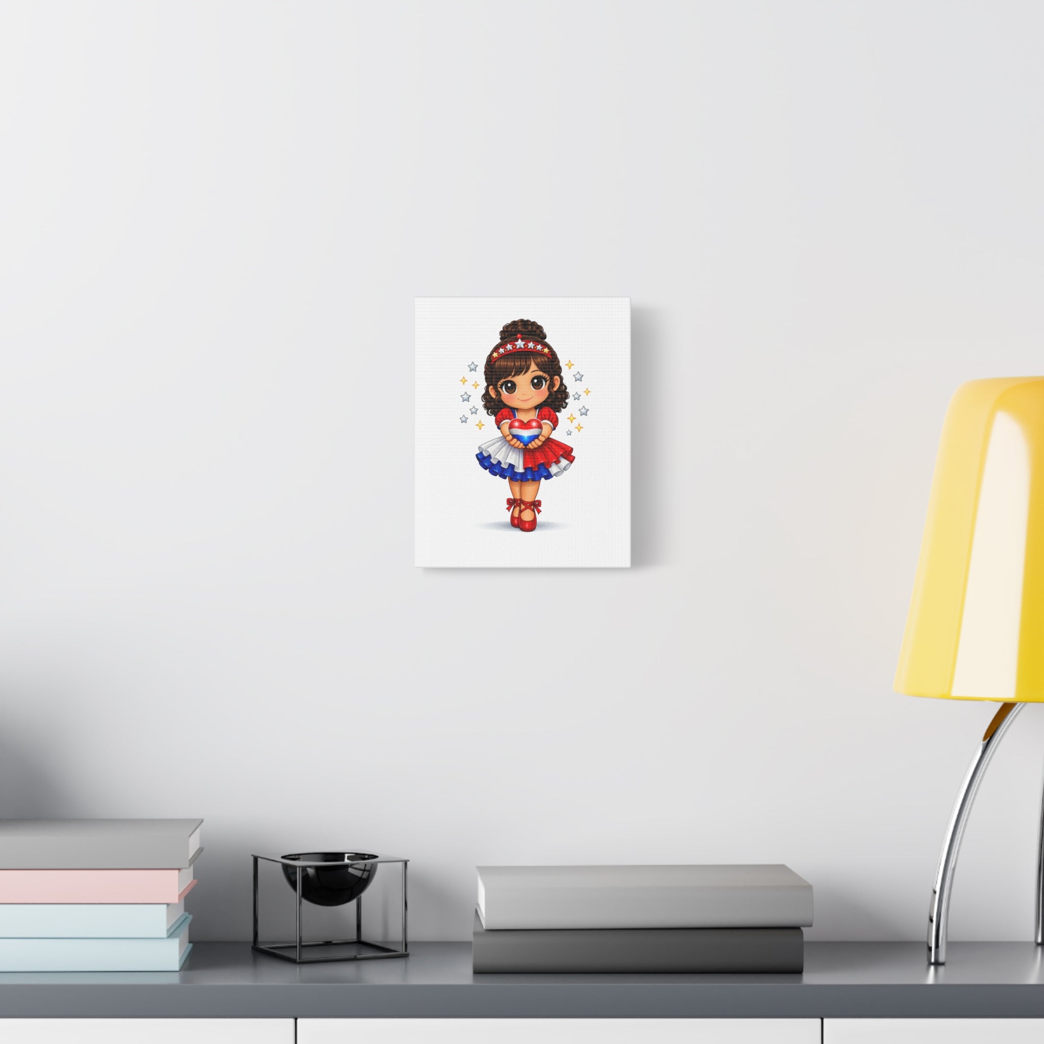 Patriotic Girl Holding Heart Matte Canvas Wall Art