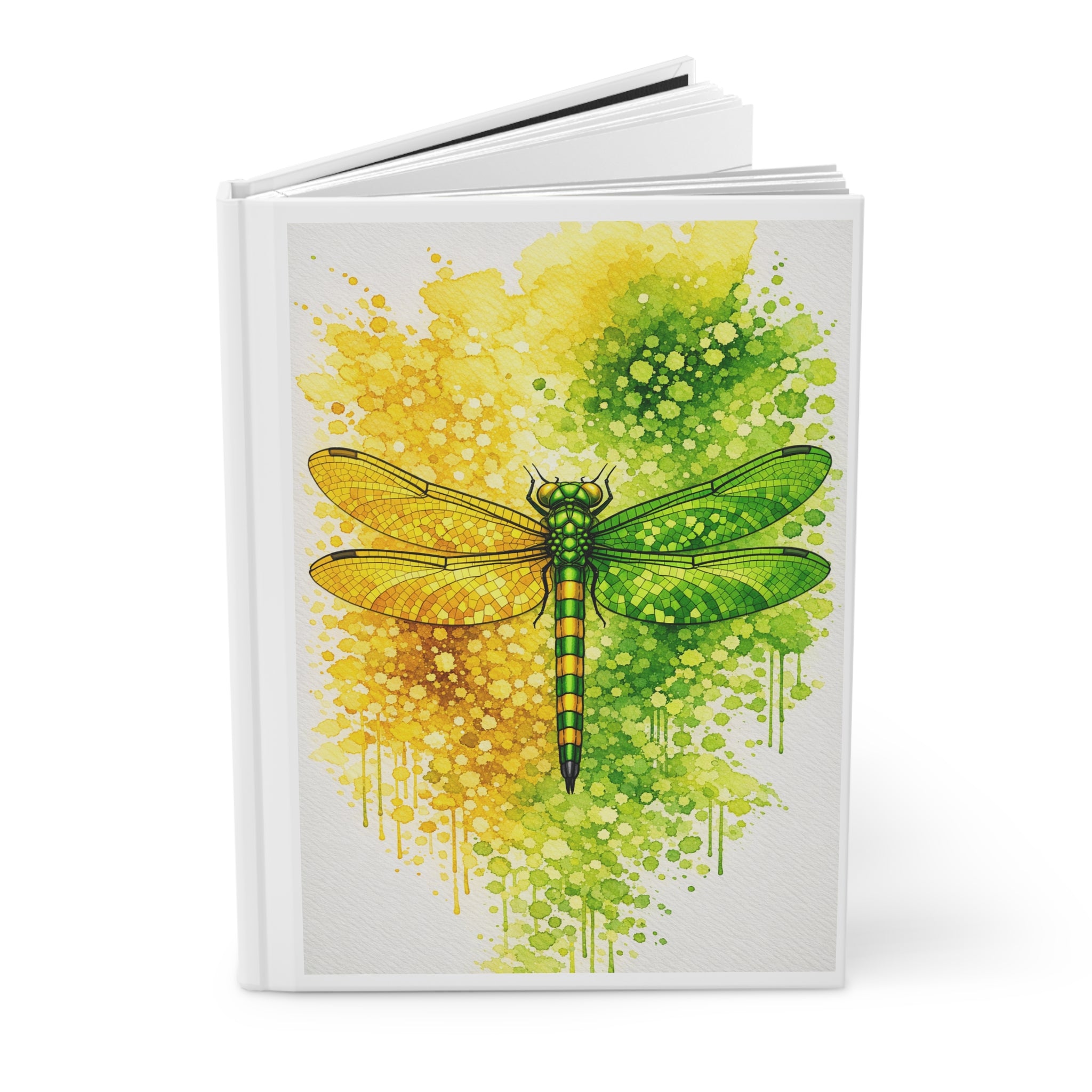 Dragonfly Watercolor Hardcover Journal — Green & Yellow Nature Notebook