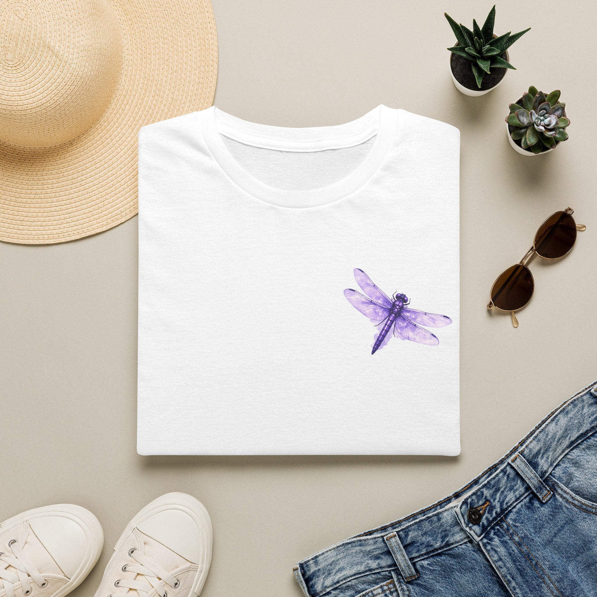 Dragonfly Watercolor Tee — Purple Minimalist Nature T-Shirt