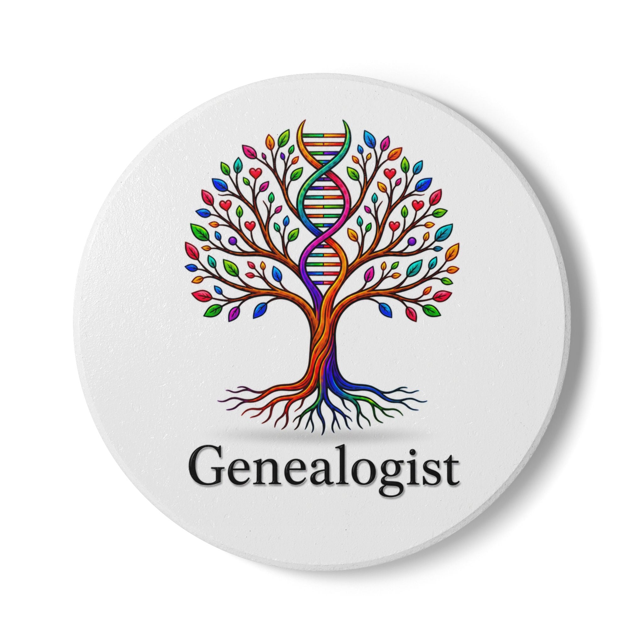 Genealogist Ceramic Coaster — Colorful DNA Family Tree Drink Coaster