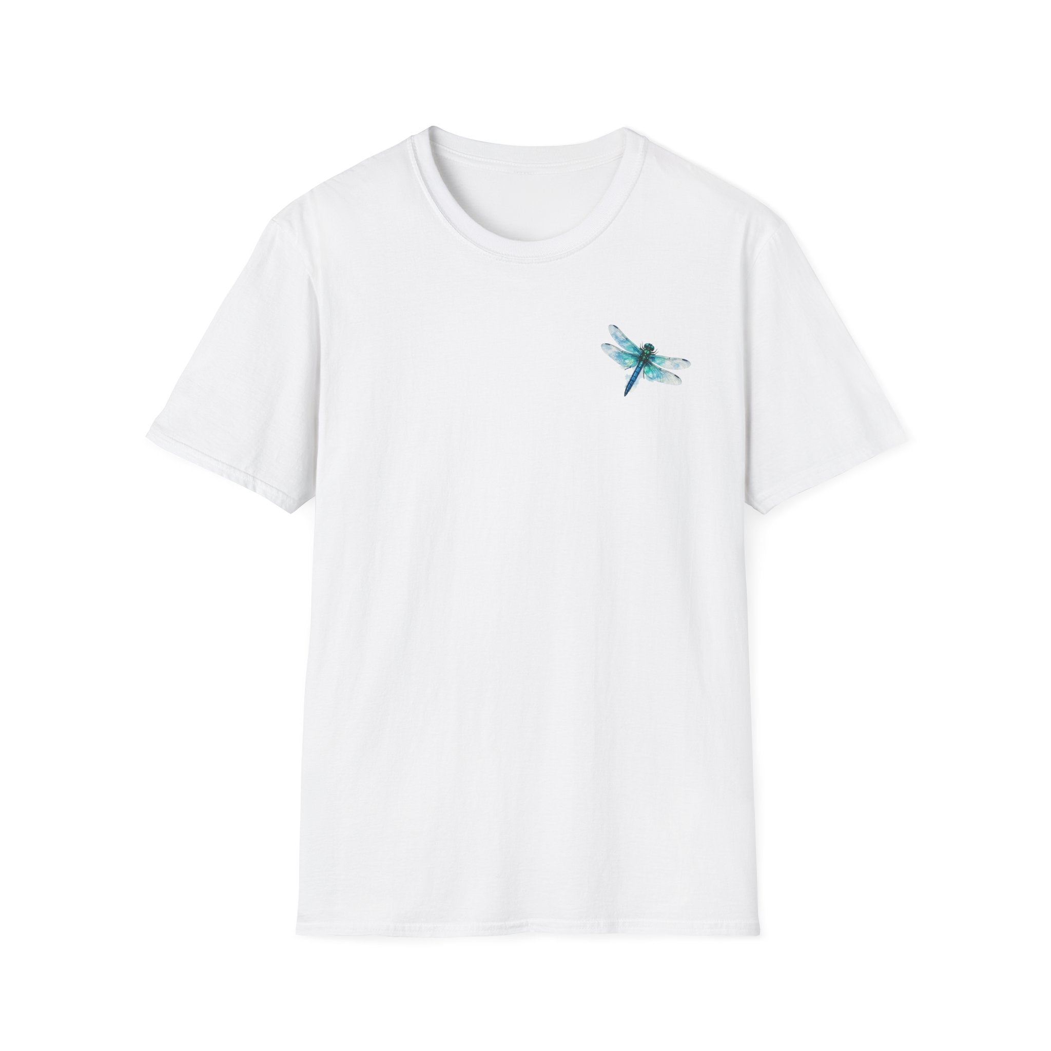 Dragonfly Accent T-Shirt — Watercolor Blue Dragonfly Chest Print