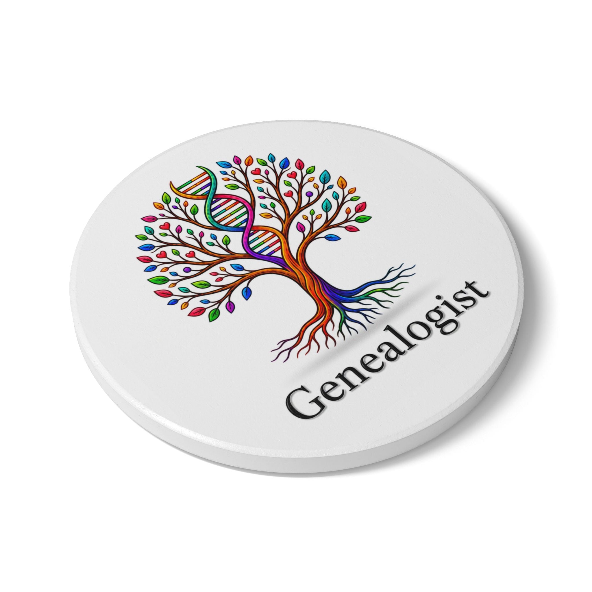 Genealogist Ceramic Coaster — Colorful DNA Family Tree Drink Coaster