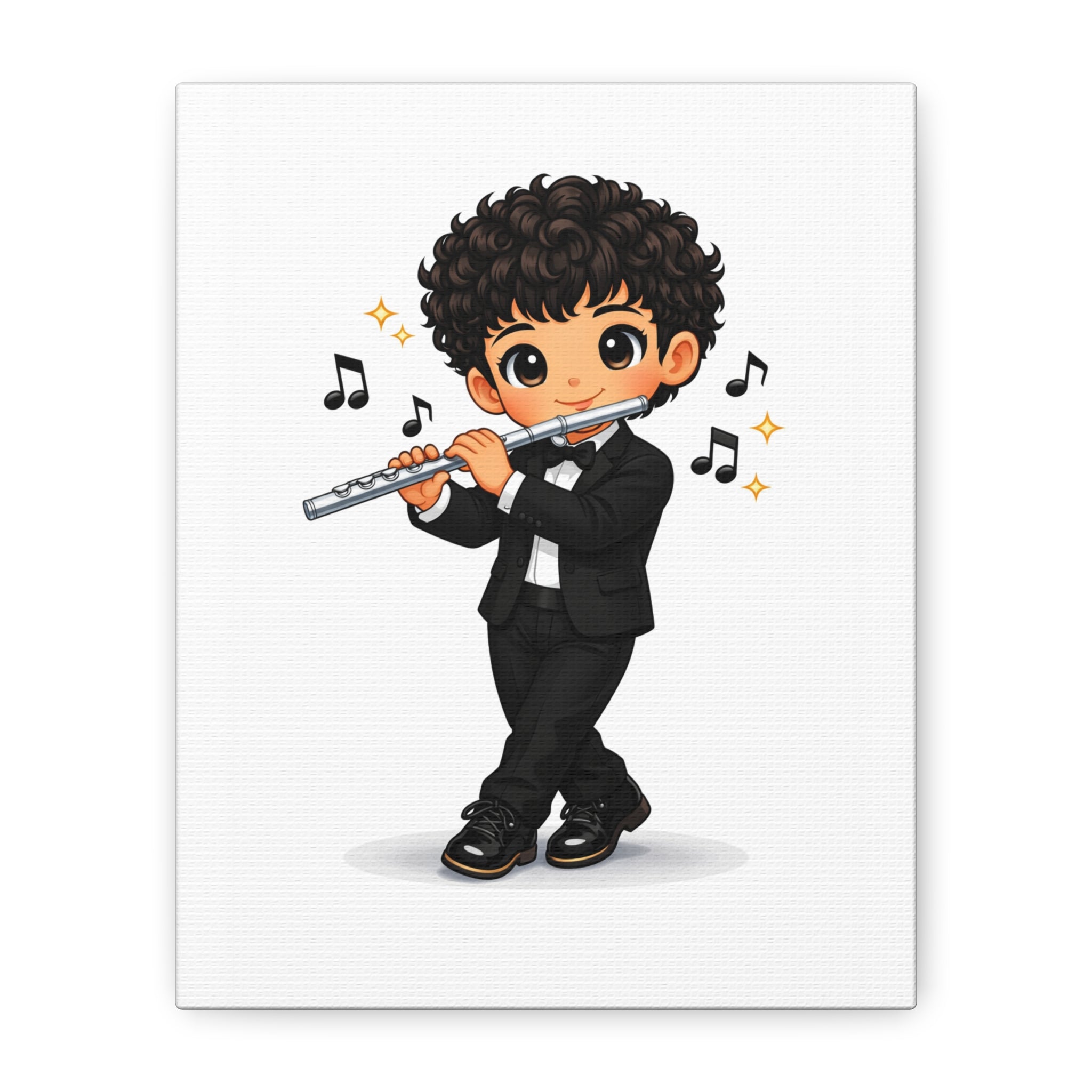 Cute Flute Player Canvas Print – Chibi Musician Wall Art (Matte Stretched)